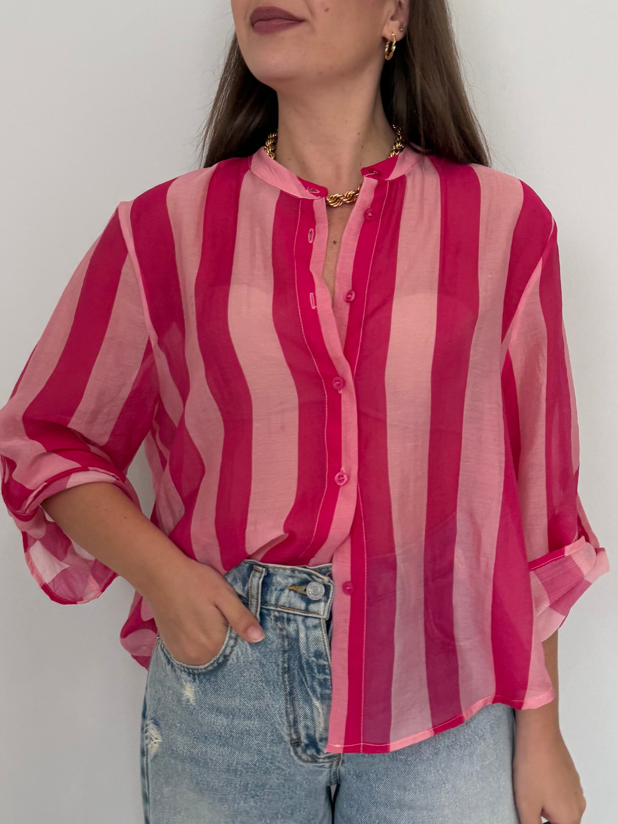 Haveone - Camicia righe larghe fuxia