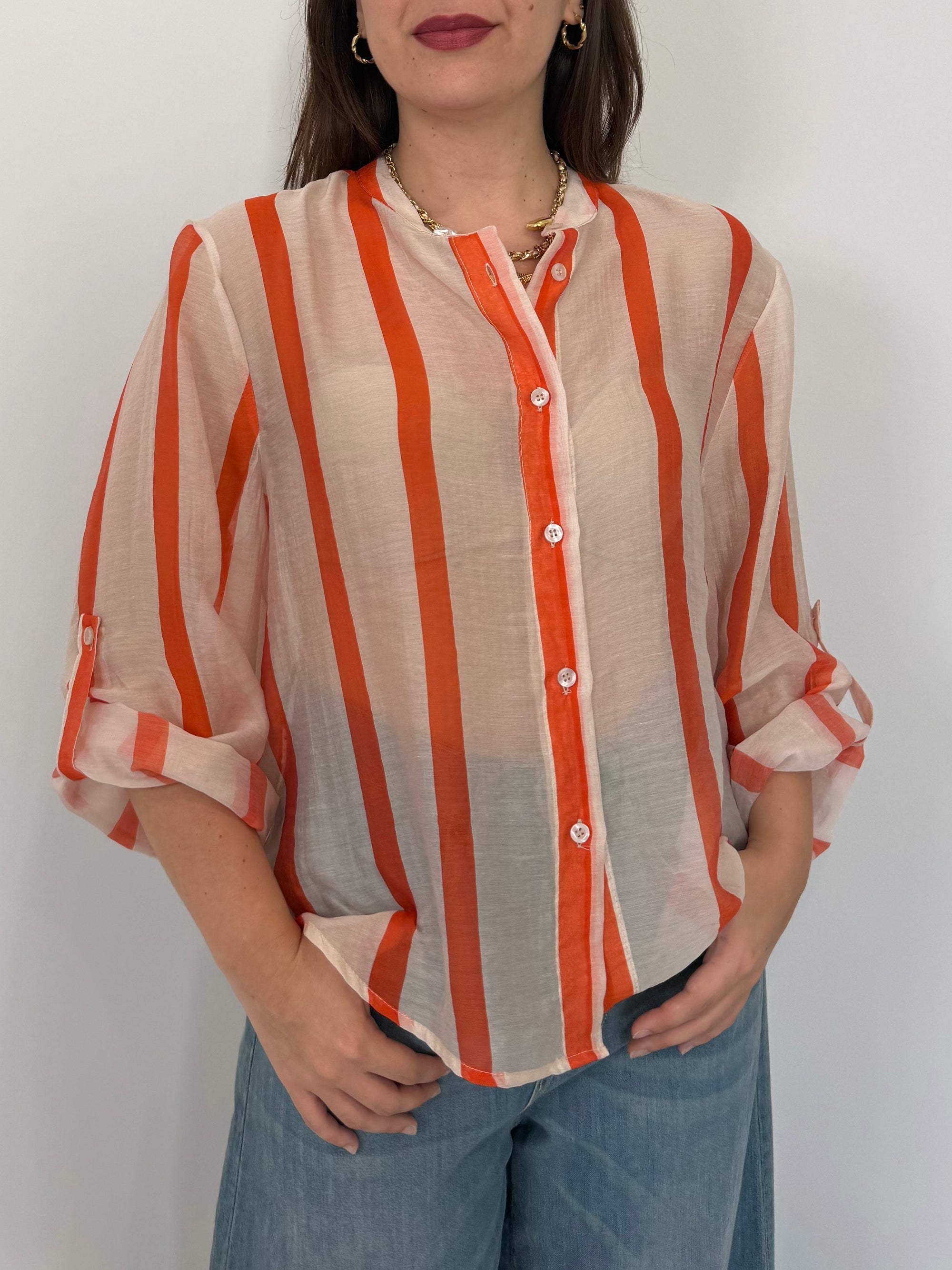 Haveone - Camicia righe larghe papaya/panna
