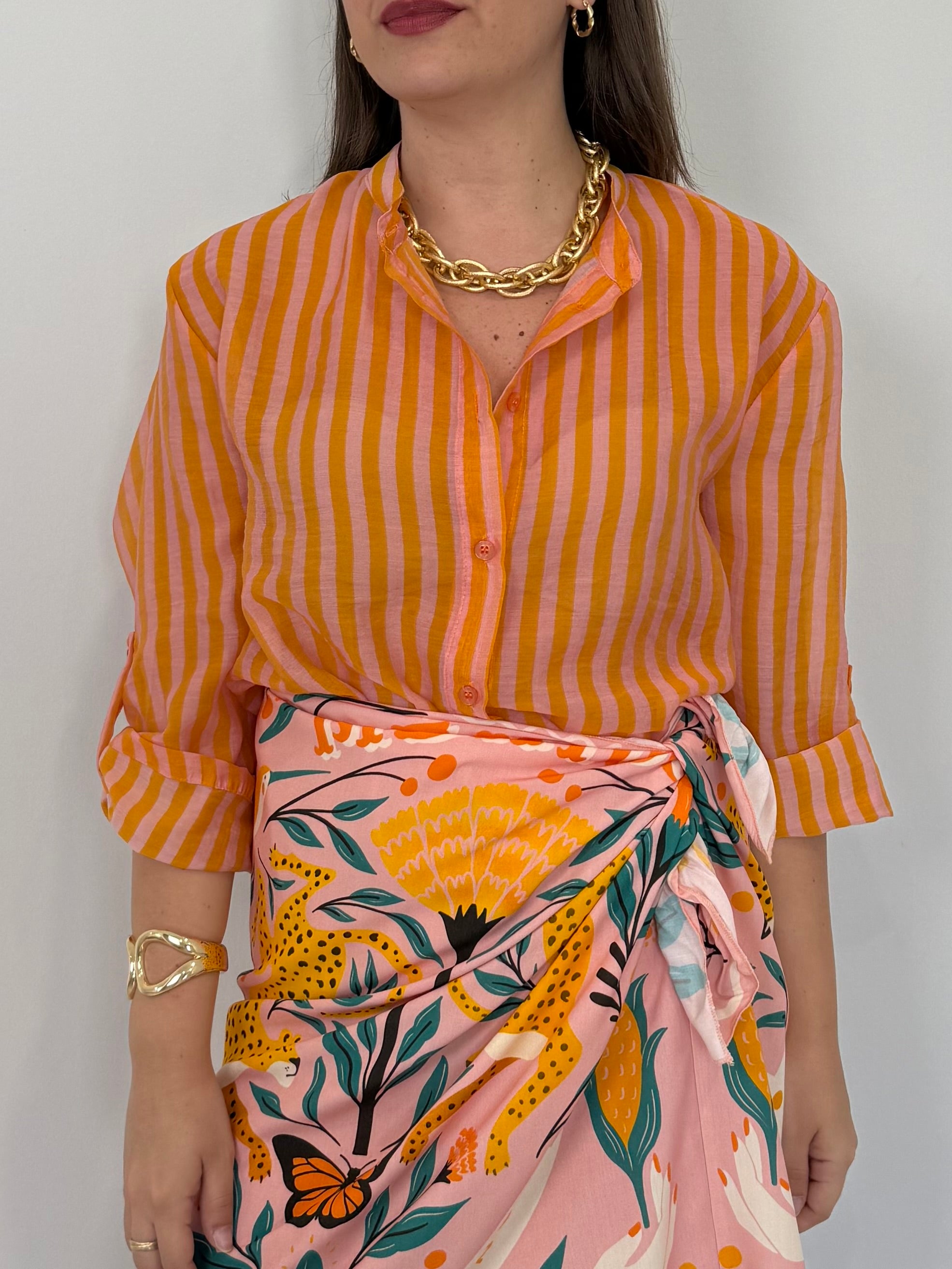Haveone - Camicia righe fini mandarino
