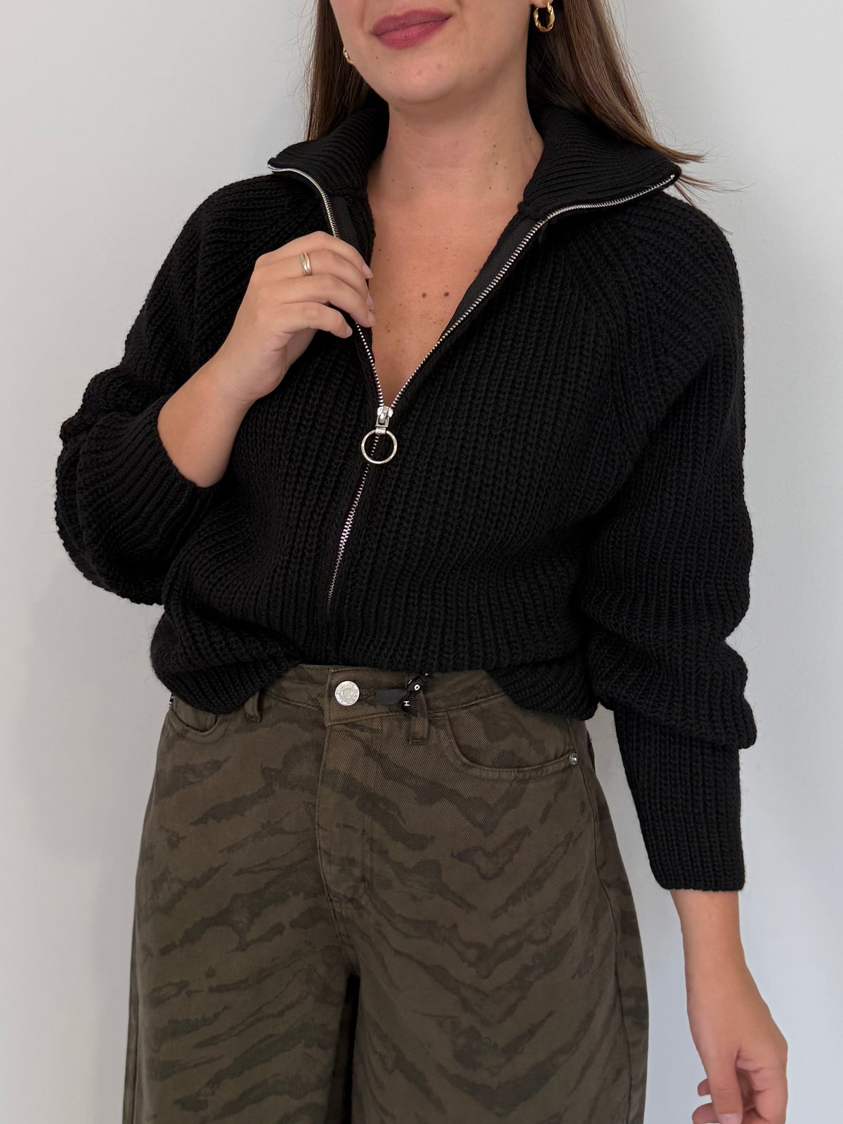 Haveone - Cardigan con zip nero