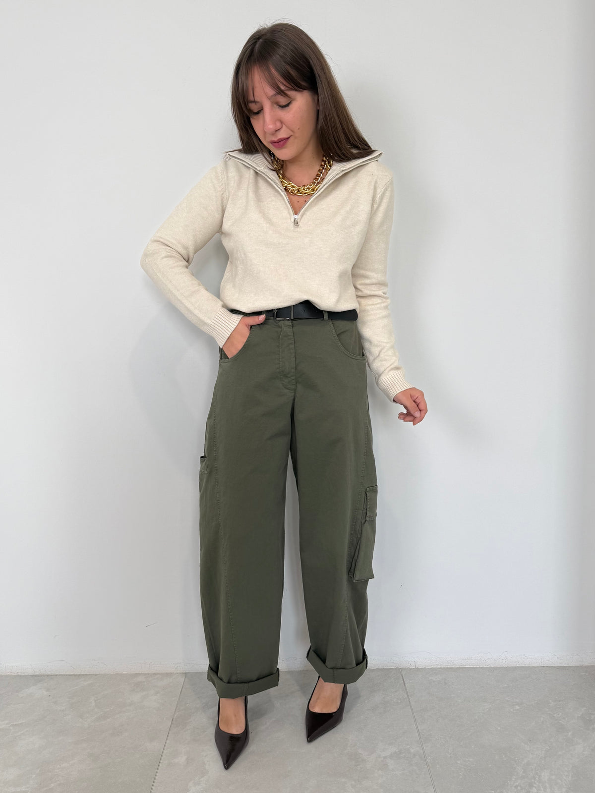 SusyMix - Pantalone ovetto cargo verde
