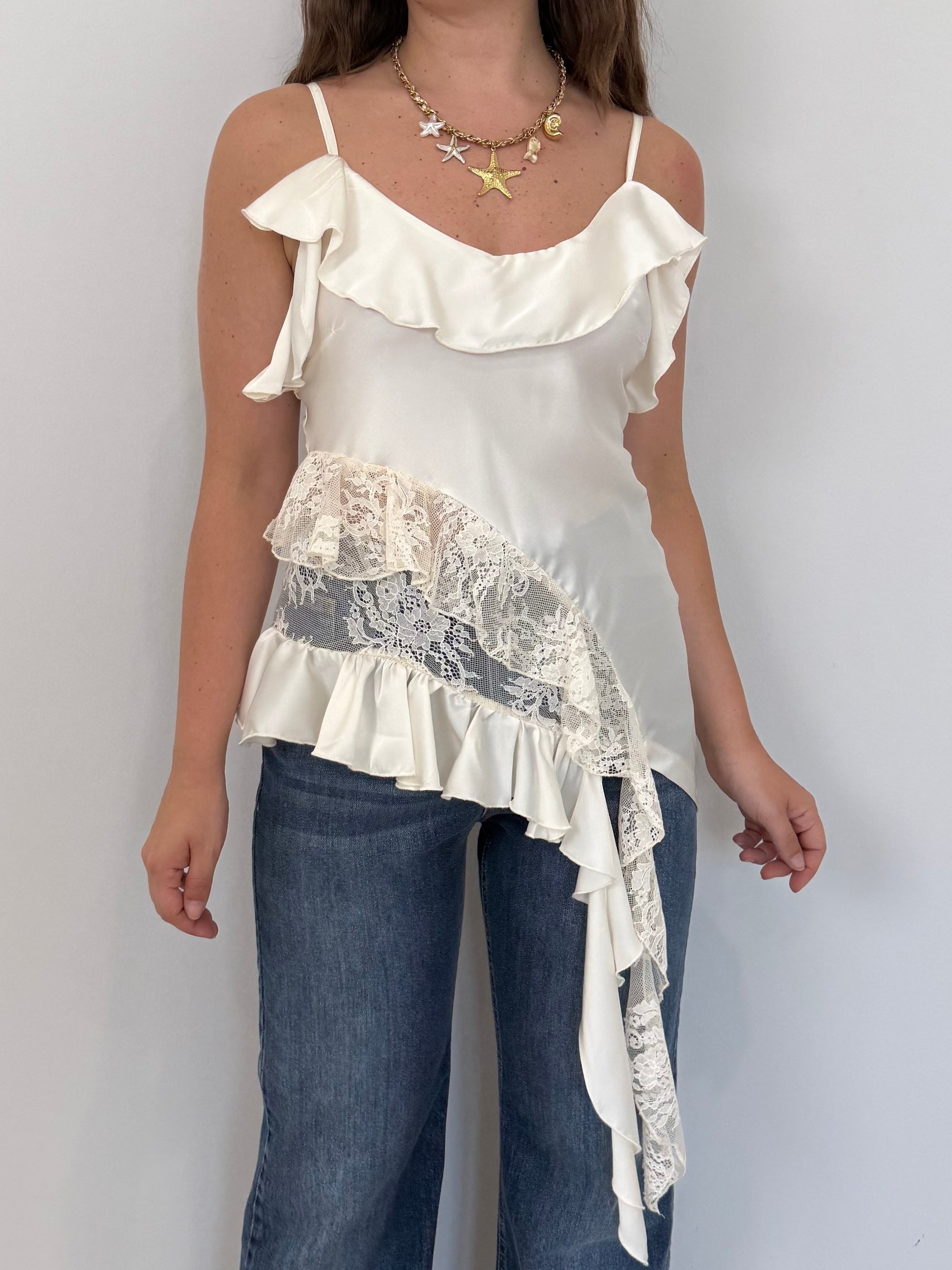 Haveone - Top in raso con pizzo