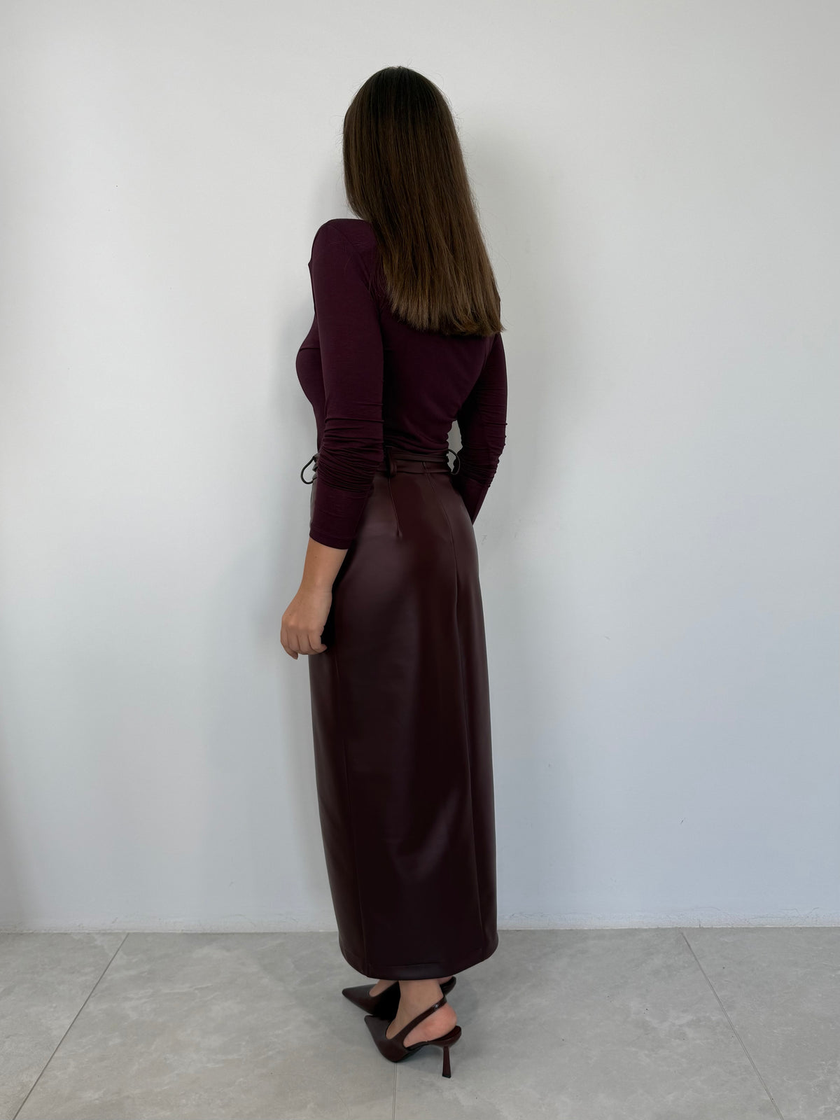 Haveone - Gonna ecopelle con spacco bordeaux