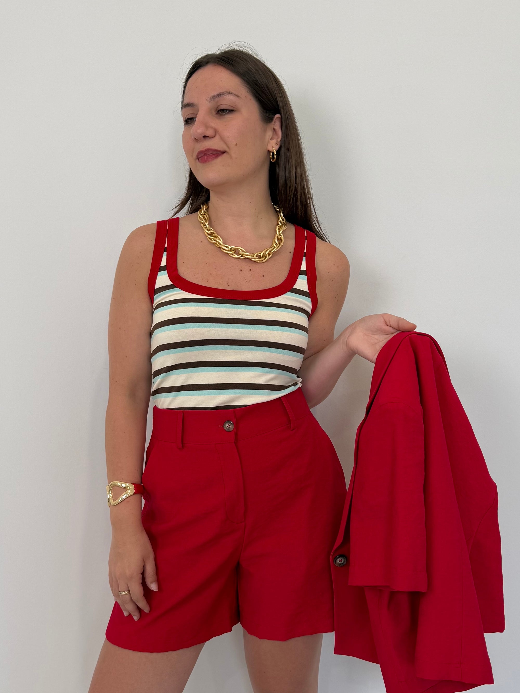 Haveone - Canotta righe acqua contrasto rosso