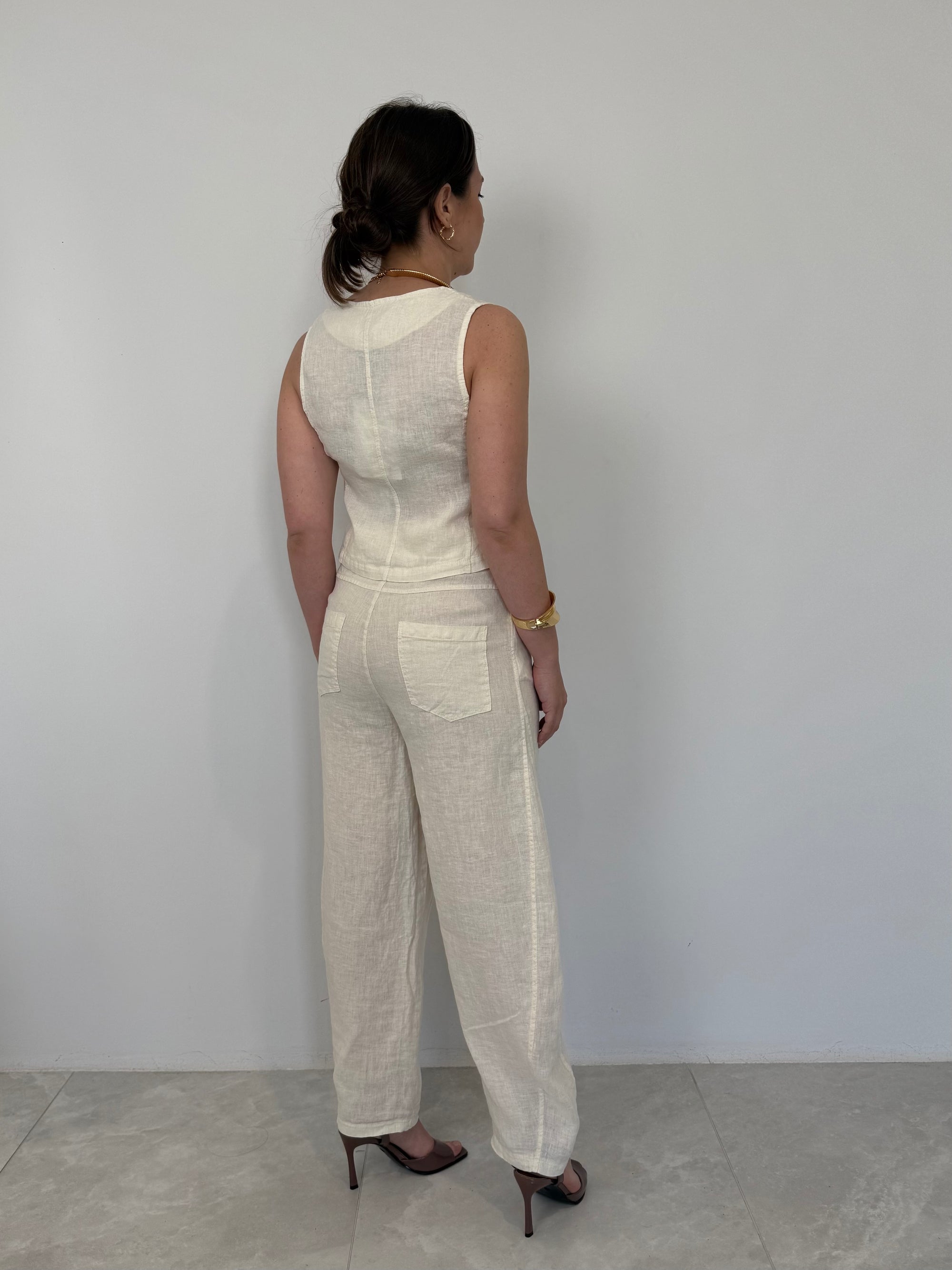 Haveone - Pantalone barrel in lino burro