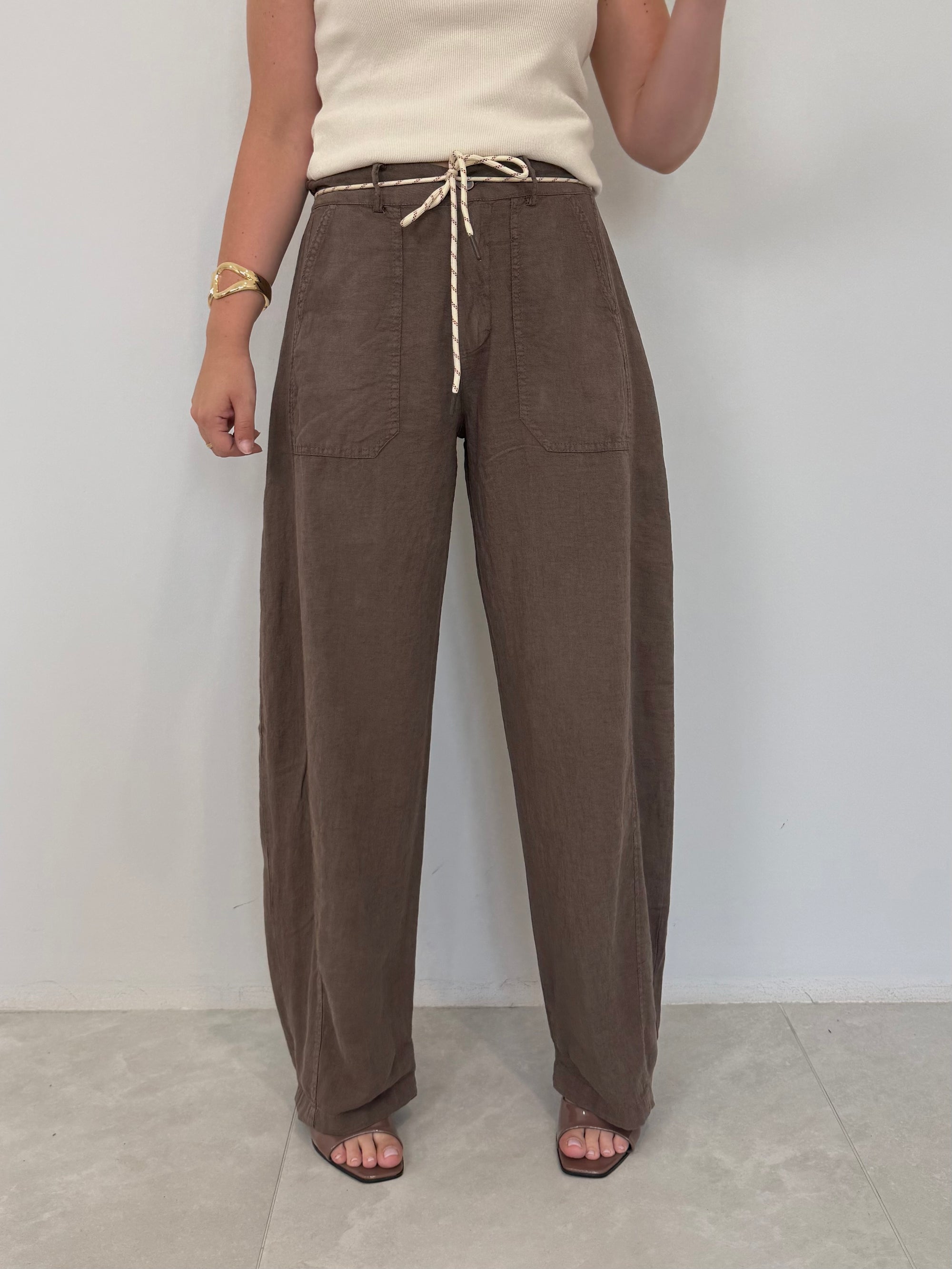 SusyMix - Pantalone no stellina in lino moro