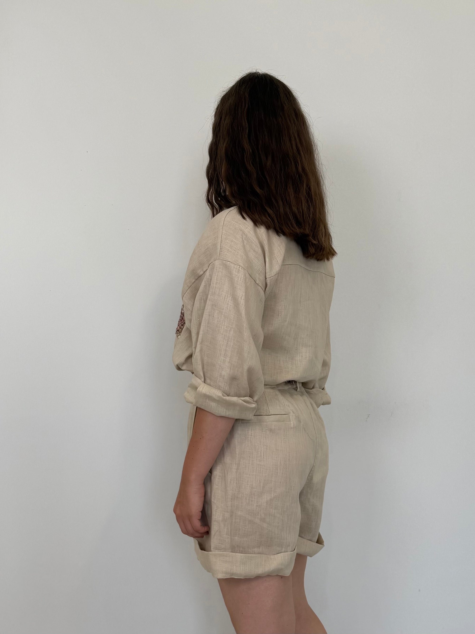 Tensione In - Short in lino zigzag sabbia