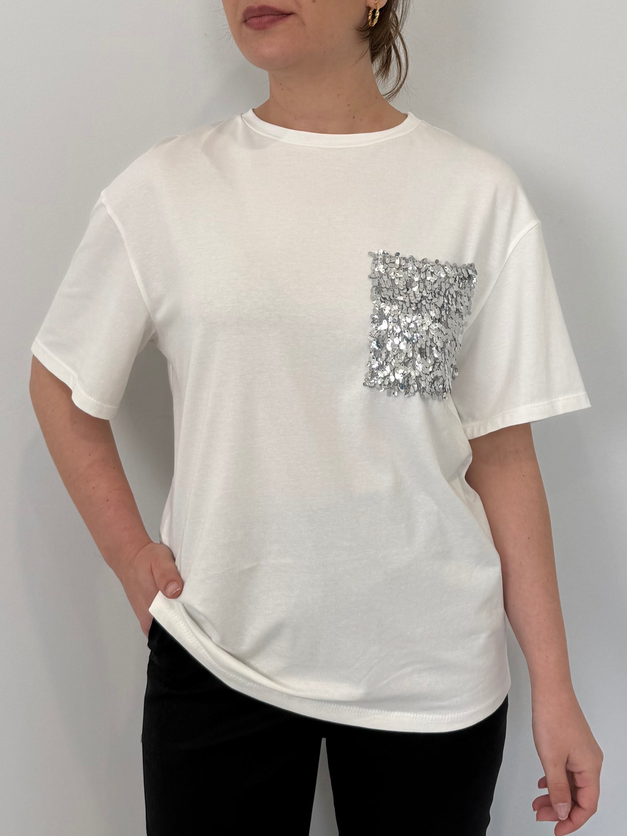 SusyMix - T-shirt taschino paillettes argento