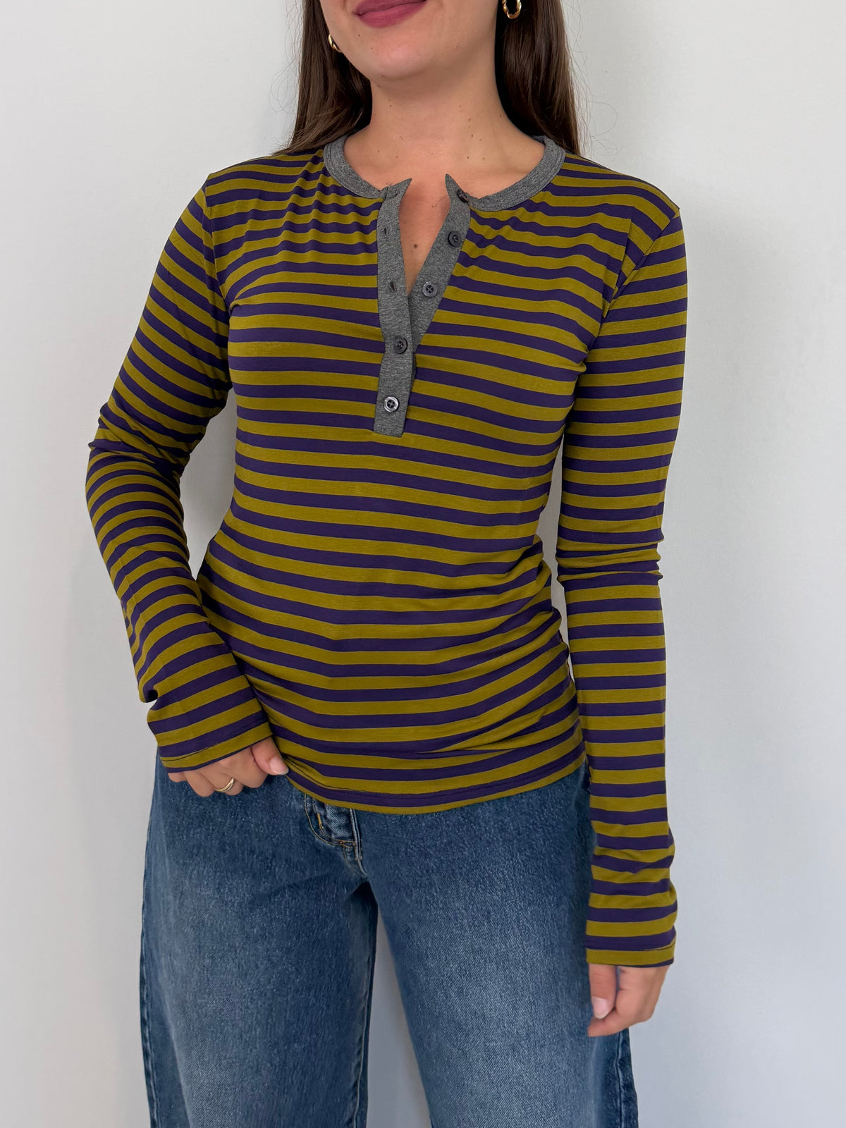 Haveone - Maglia serafino righe verde