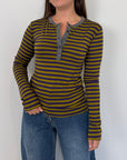 Haveone - Maglia serafino righe verde