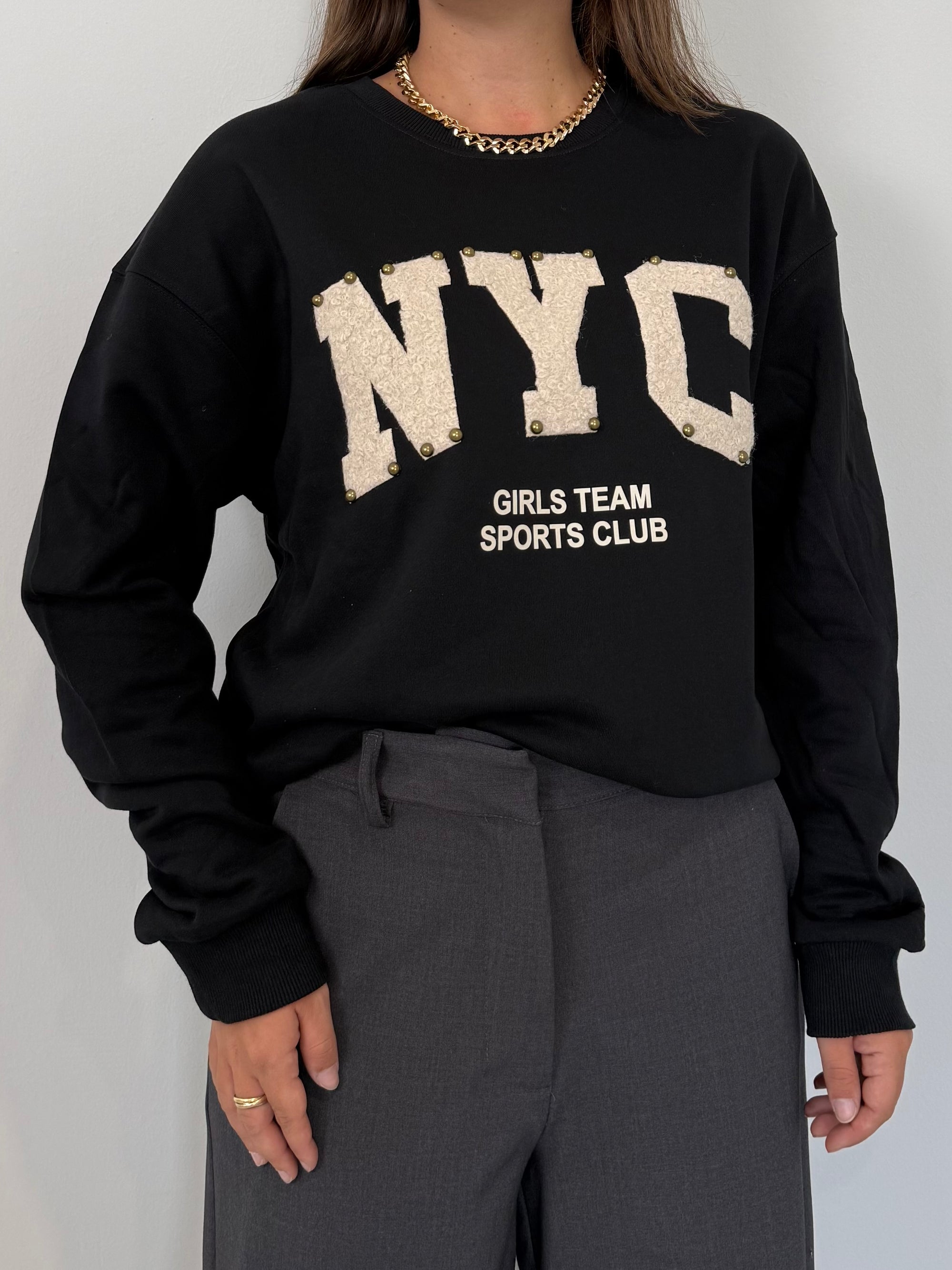 Civico23 - Felpa nera New York bianco