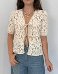 Haveone - Maglia con fiocchi in crochet beige