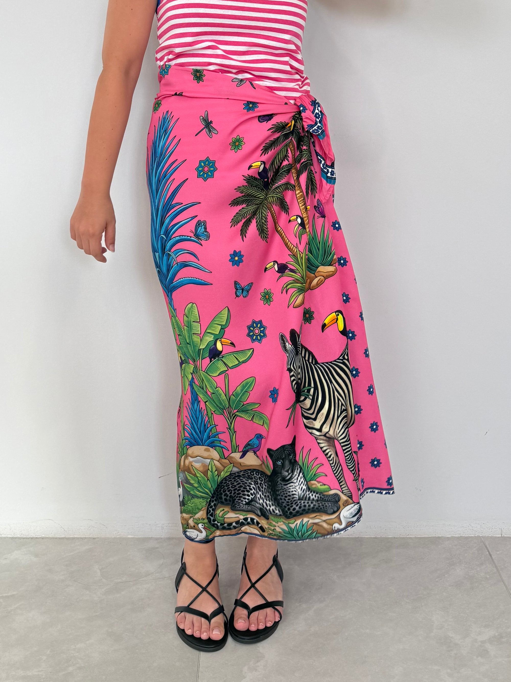 Tensione In - Gonna pareo lunga zebre rosa