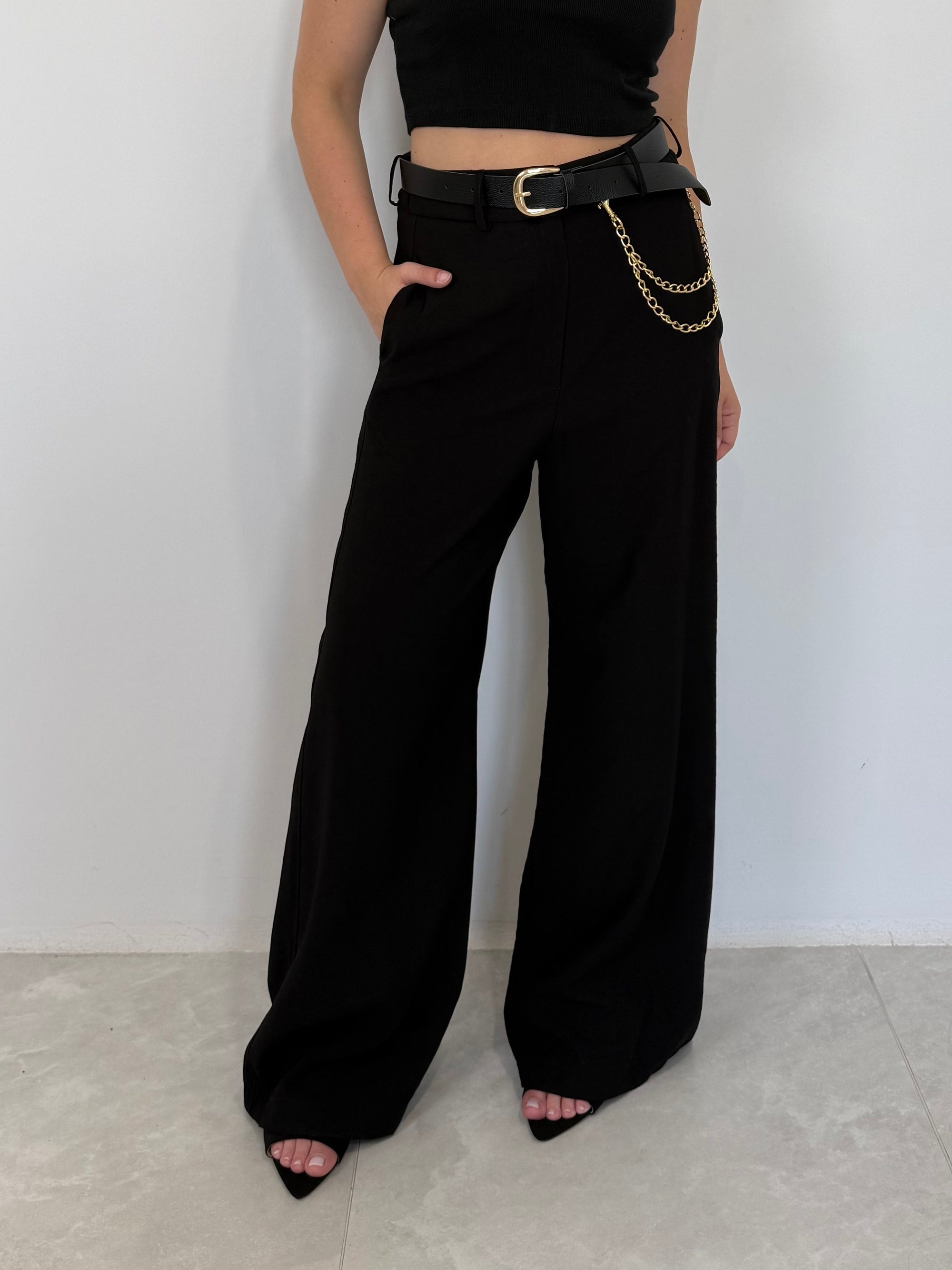 Haveone - Pantalone con cintura catena nero