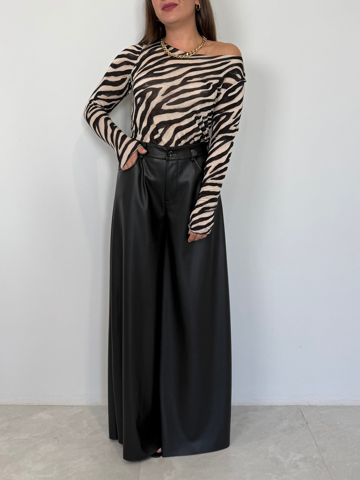 SusyMix - Pantalone palazzo similpelle nero