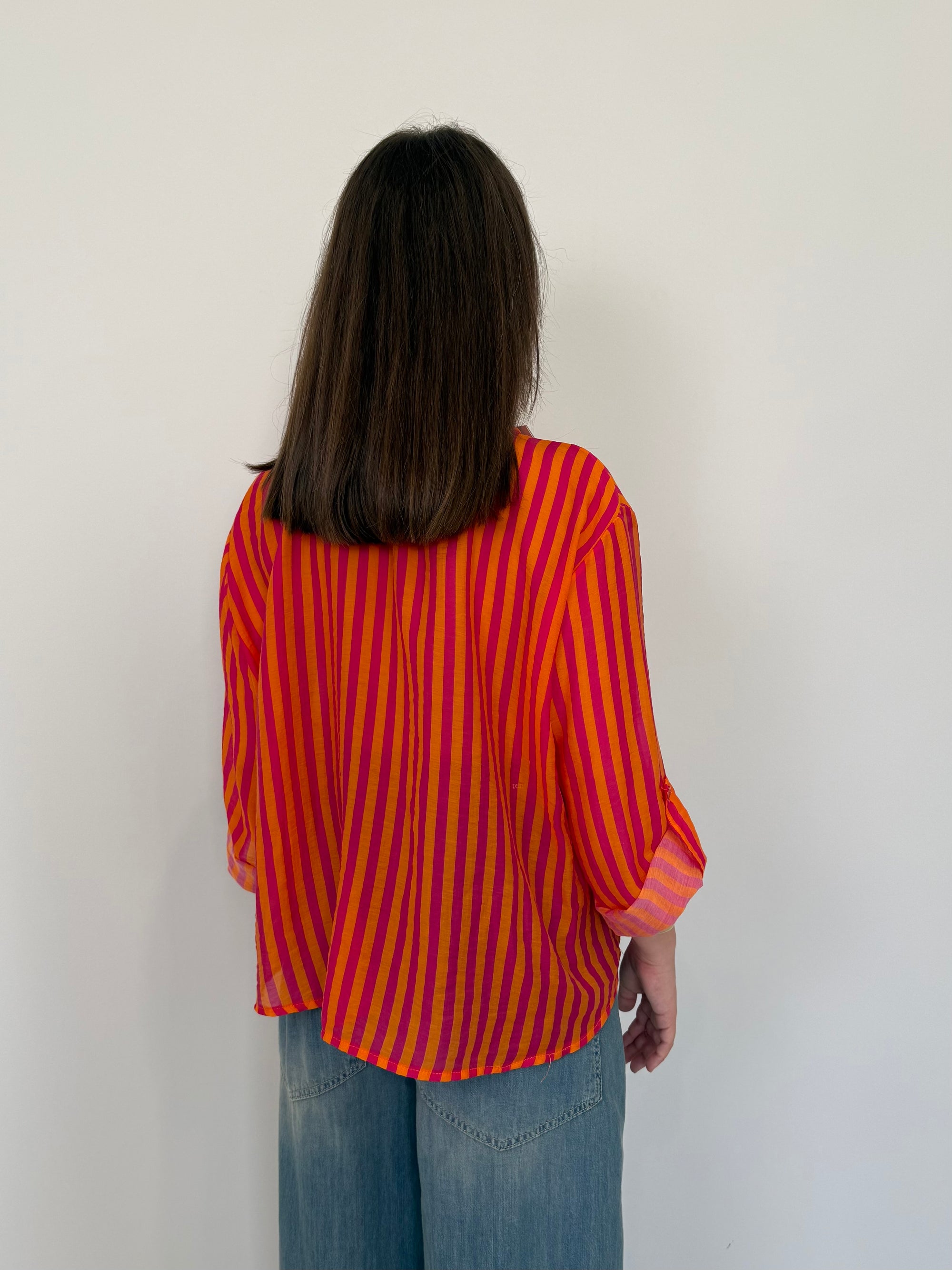 Haveone - Camicia righe fini arancio
