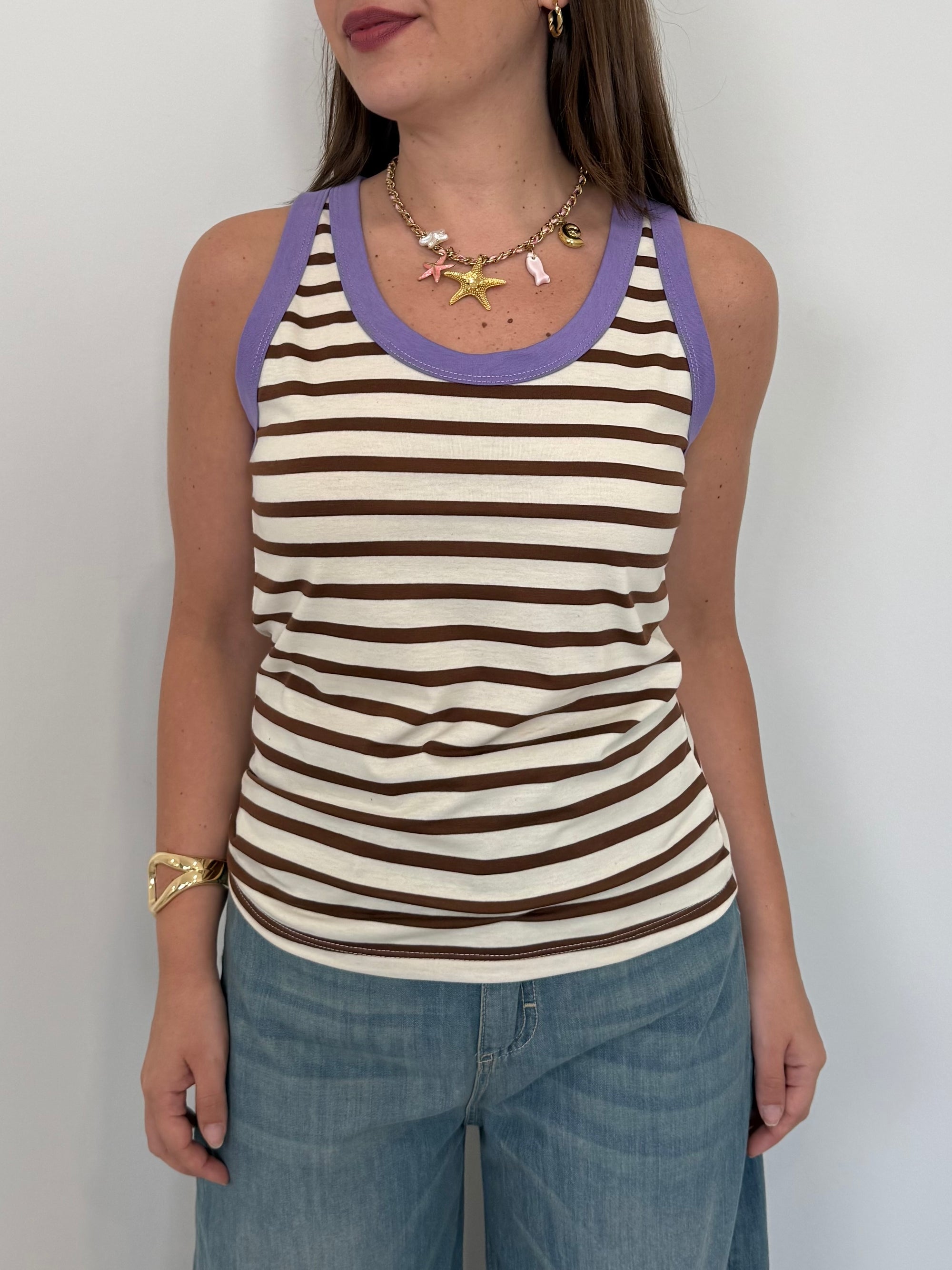 SusyMix - Canotta righe moro contrasto viola