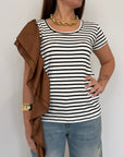 SusyMix - T-shirt righe con balza tabacco