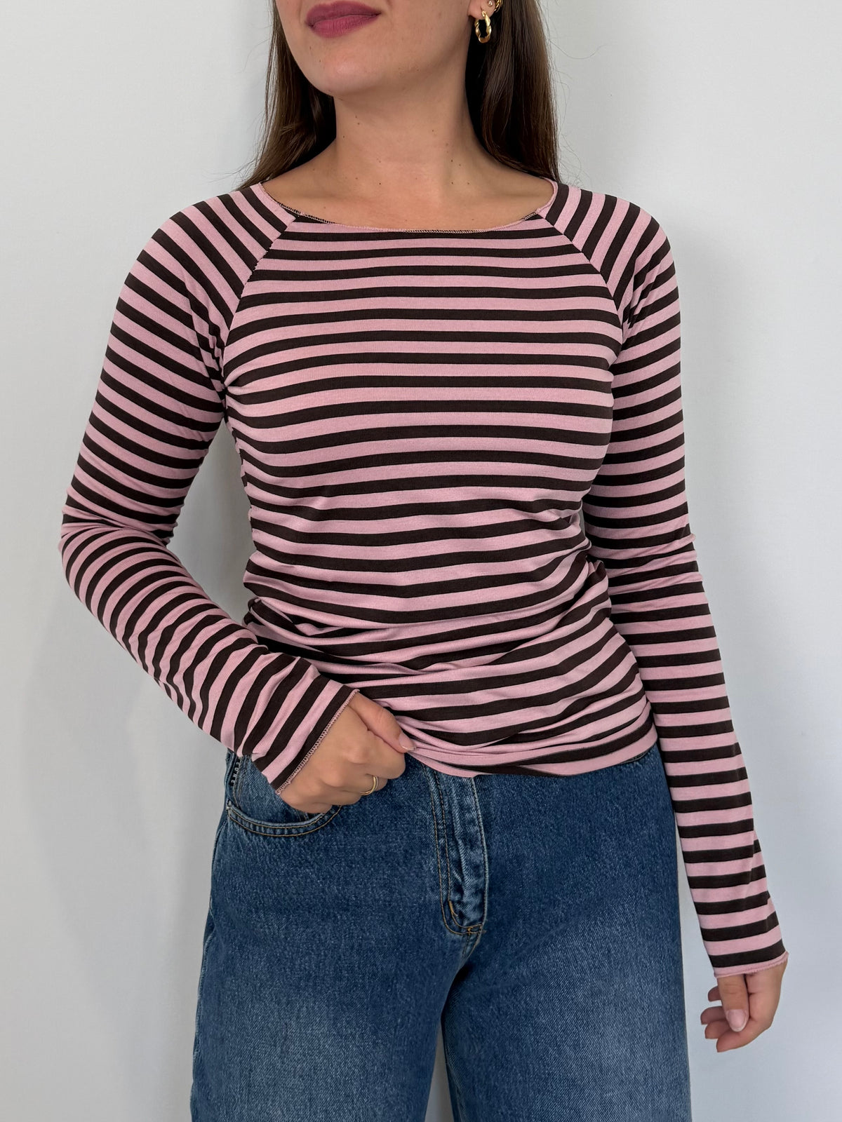 SusyMix - Maglia righe slim moro e rosa
