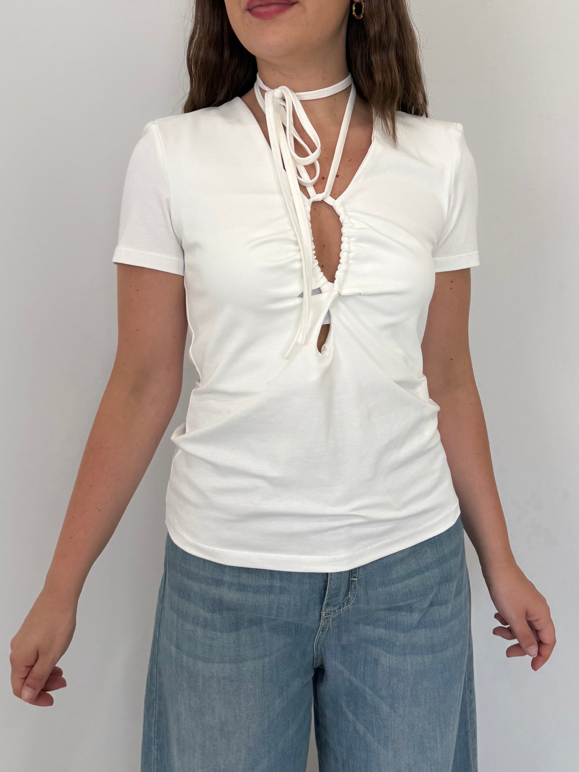Haveone - T-shirt con laccio bianca