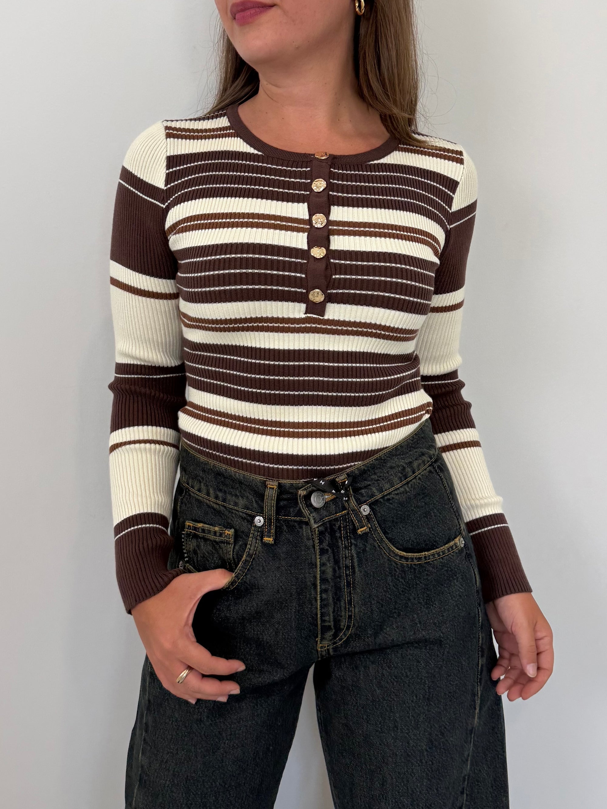 Civico23 - Body in maglia a righe moro