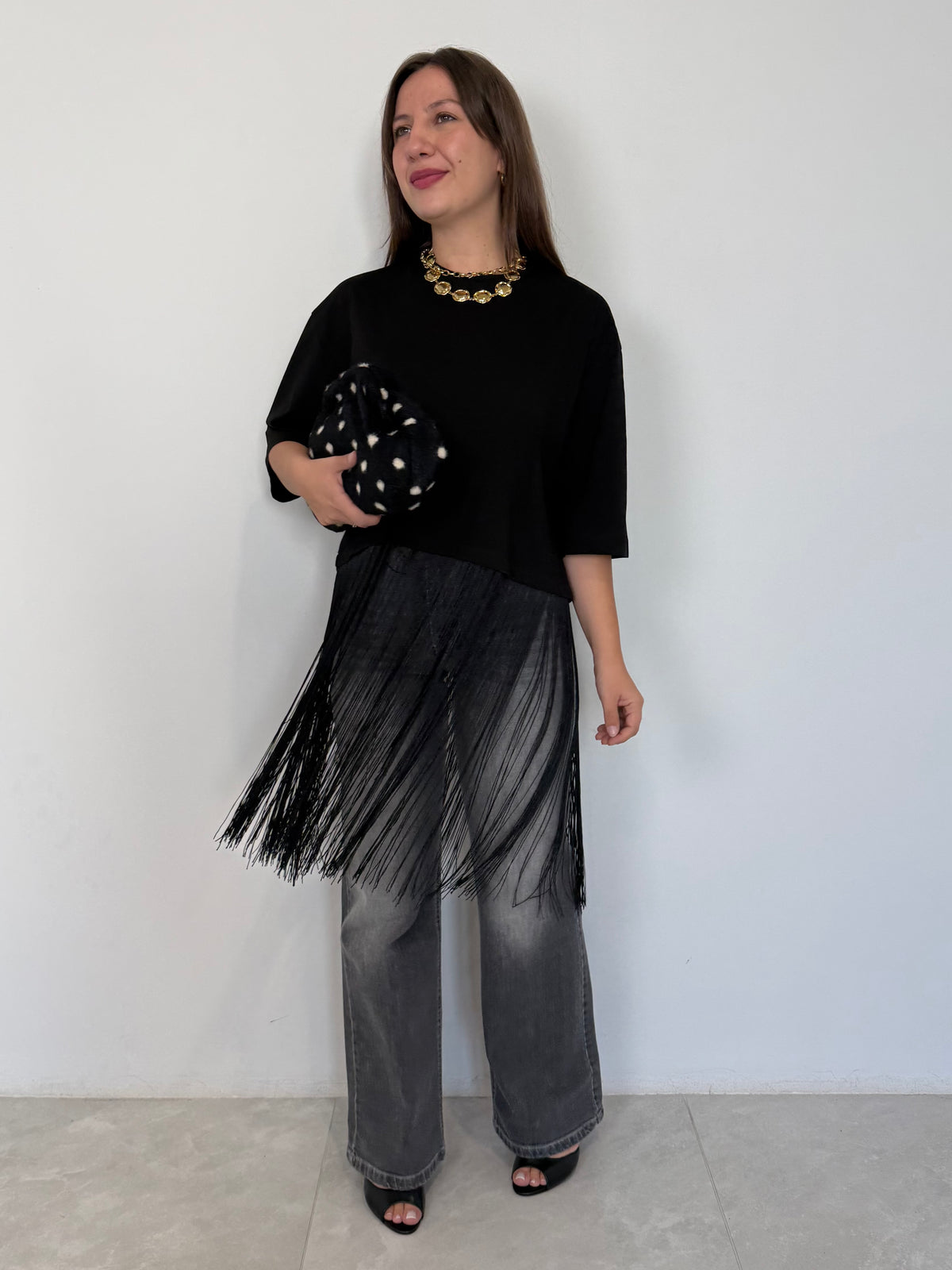 Haveone - Maglia con frange nera