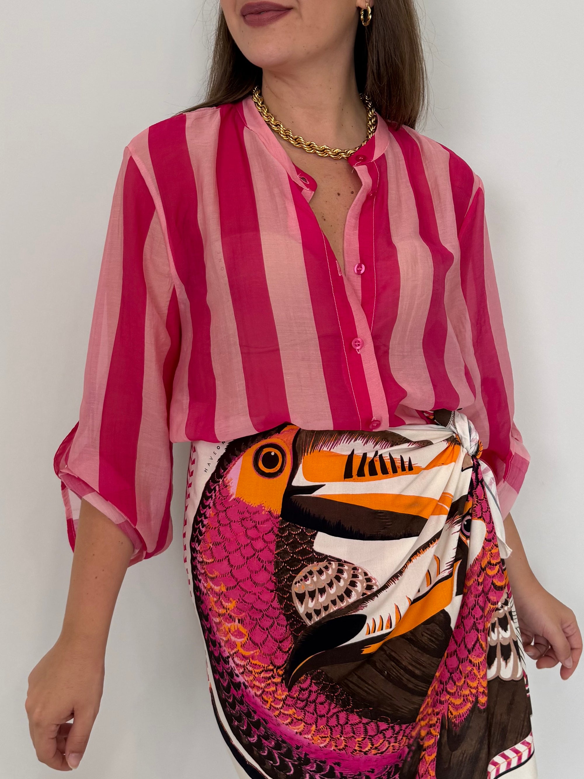 Haveone - Camicia righe larghe fuxia