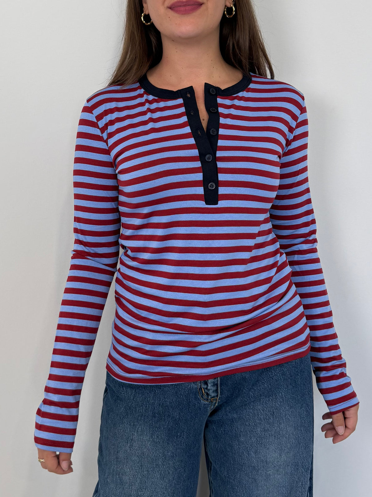 Haveone - Maglia serafino righe bordeaux