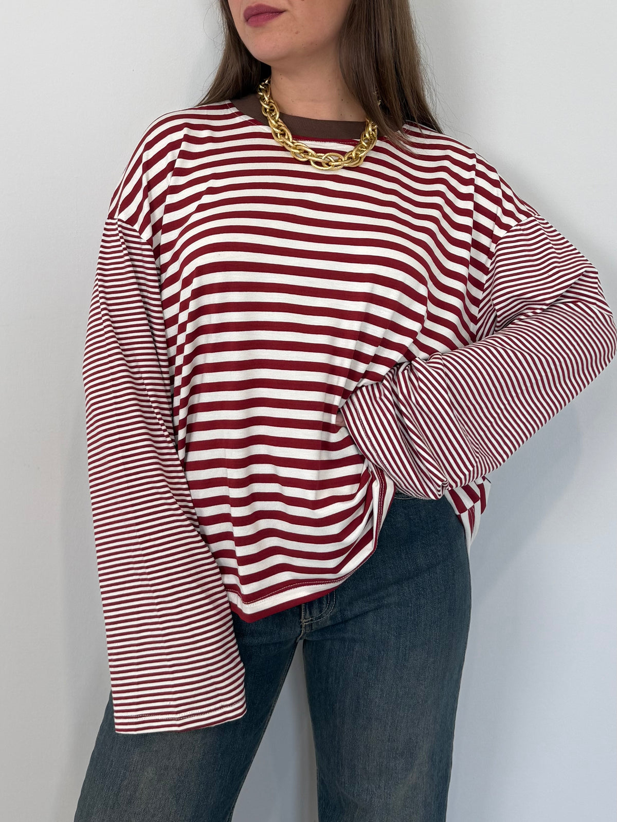 Haveone - Maglia over scatola bordeaux collo moro
