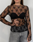 SusyMix - Maglia in pizzo con foro pollice nera