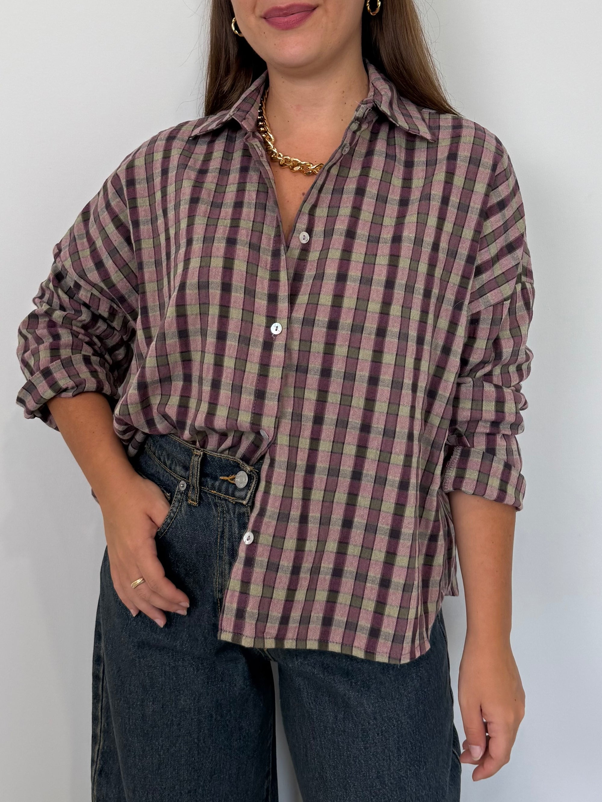 Haveone - Camicia goffrata check viola