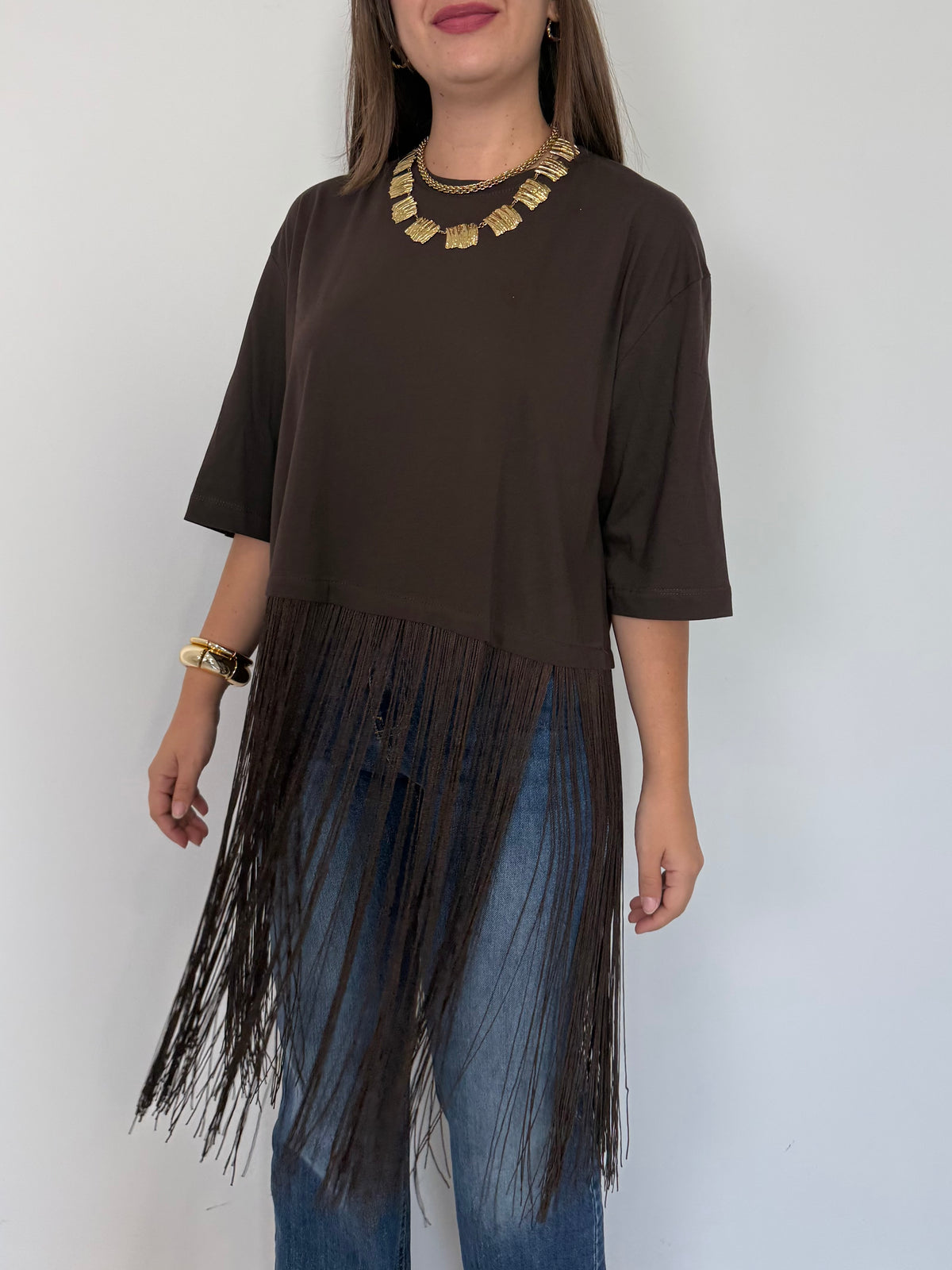 Haveone - Maglia con frange moro