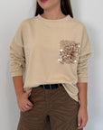 SusyMix - Felpa con tasca paillettes beige