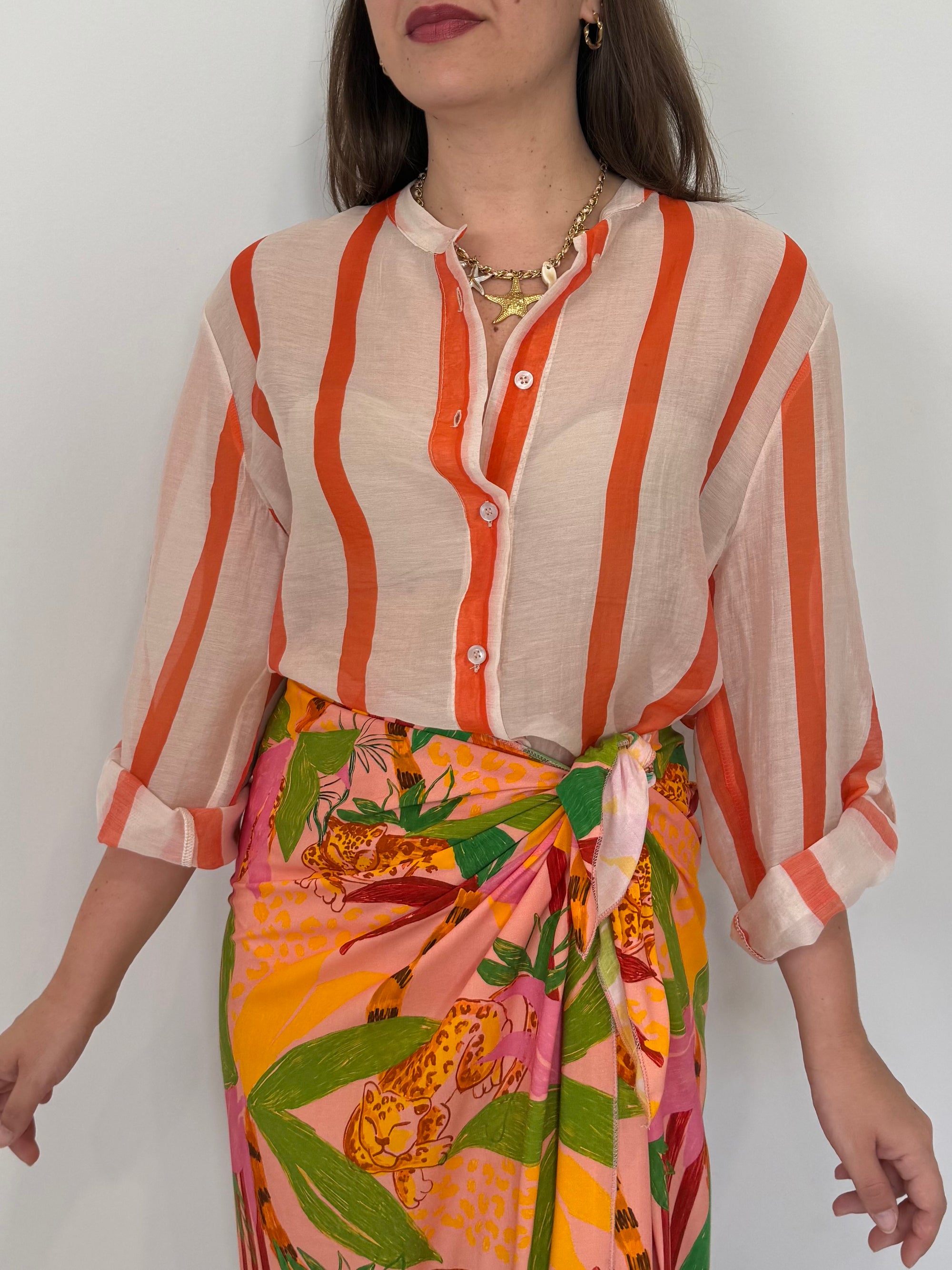 Haveone - Camicia righe larghe papaya/panna