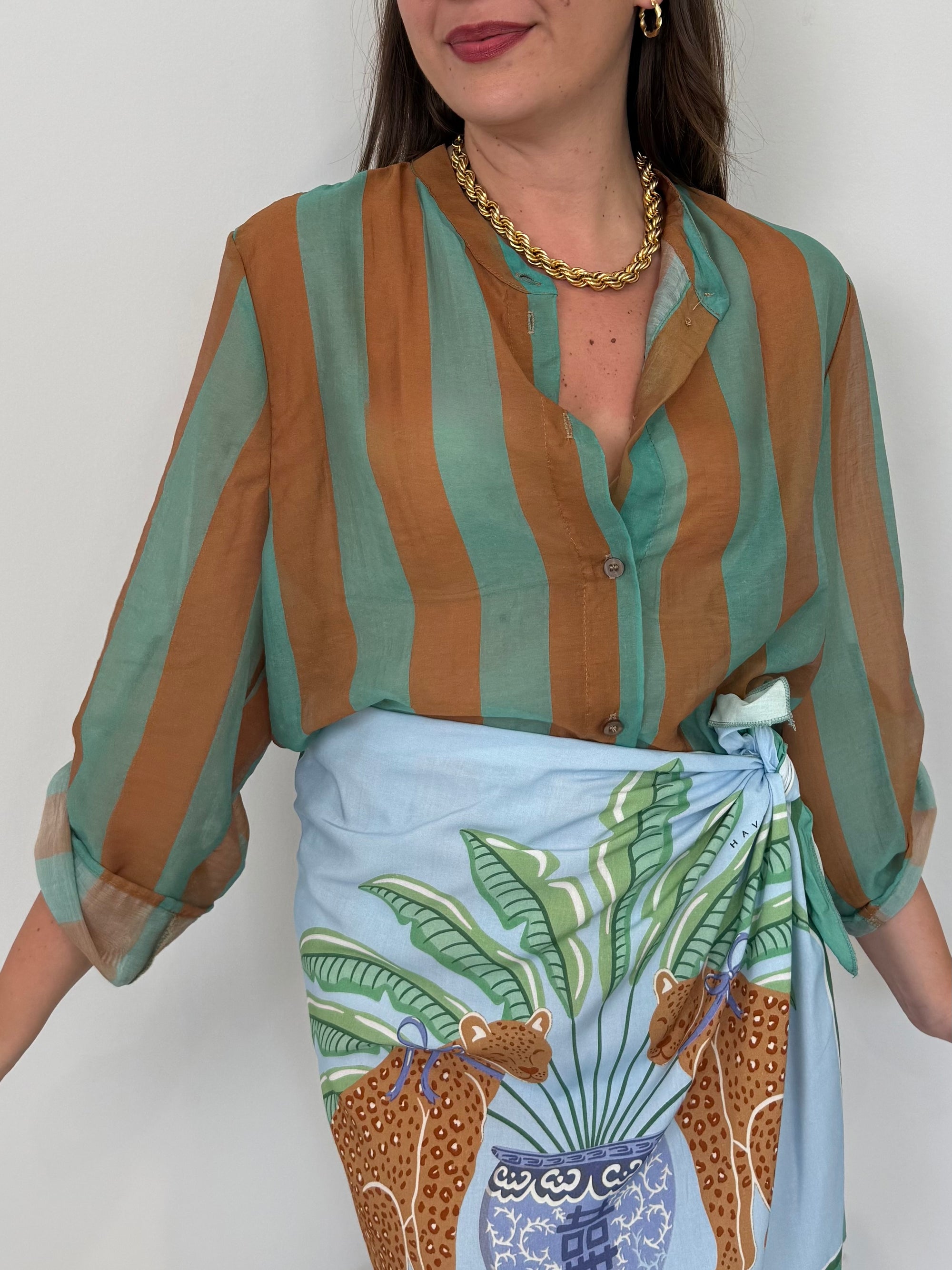 Haveone - Camicia righe larghe acquamarina/sabbia