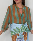 Haveone - Camicia righe larghe acquamarina/sabbia