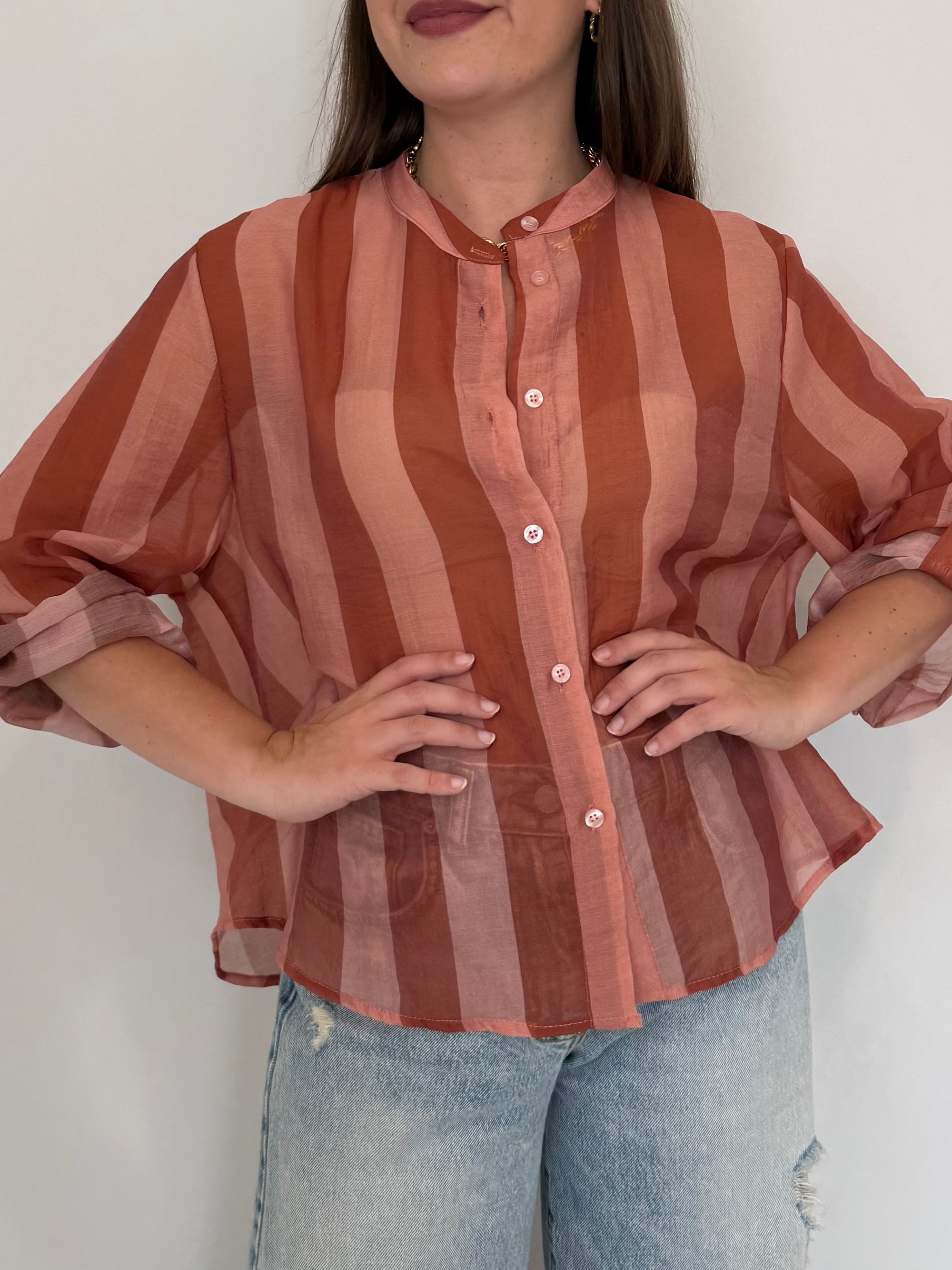 Haveone - Camicia righe larghe rosa mattone