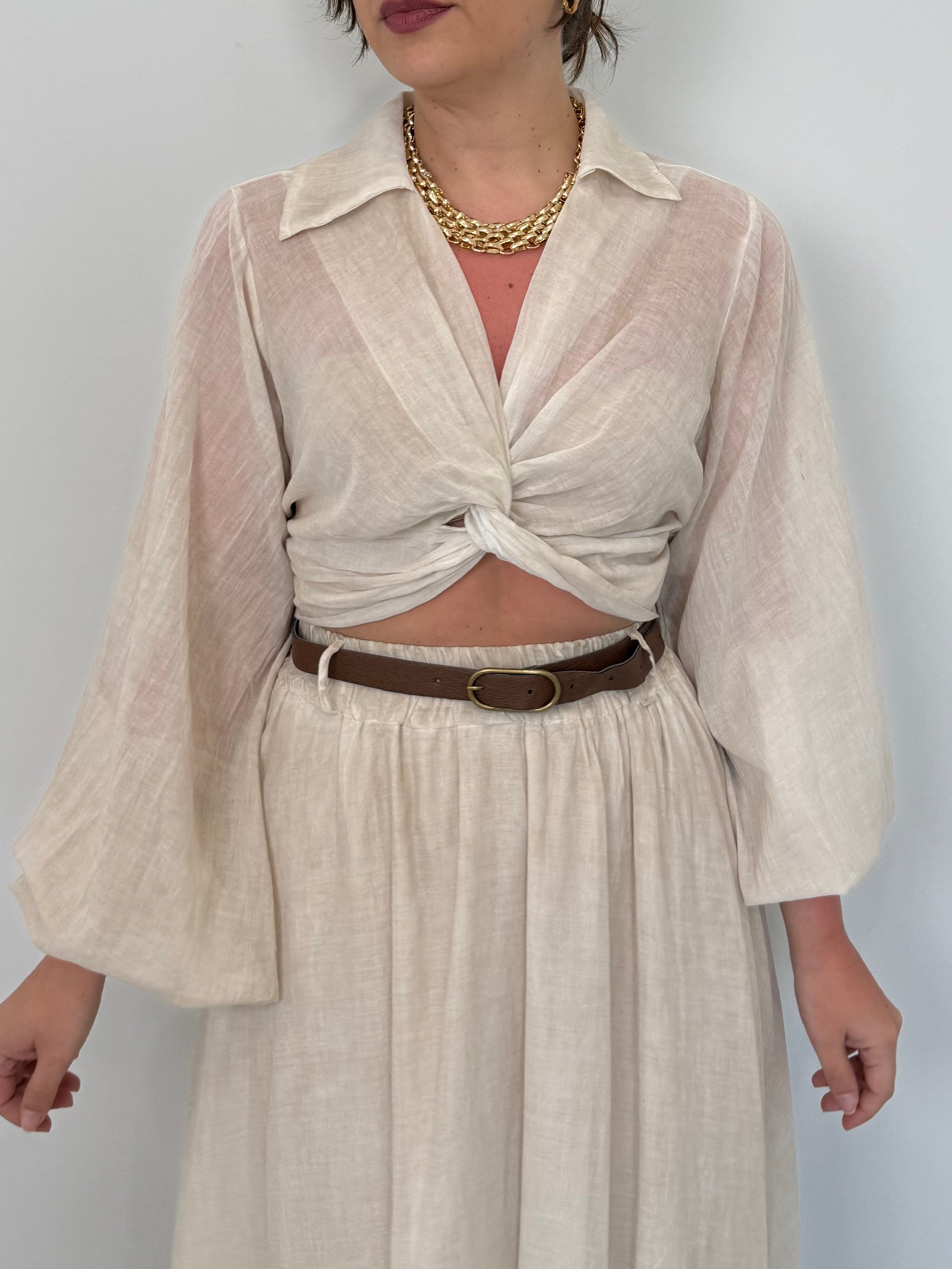 Haveone - Camicia crop con nodo beige