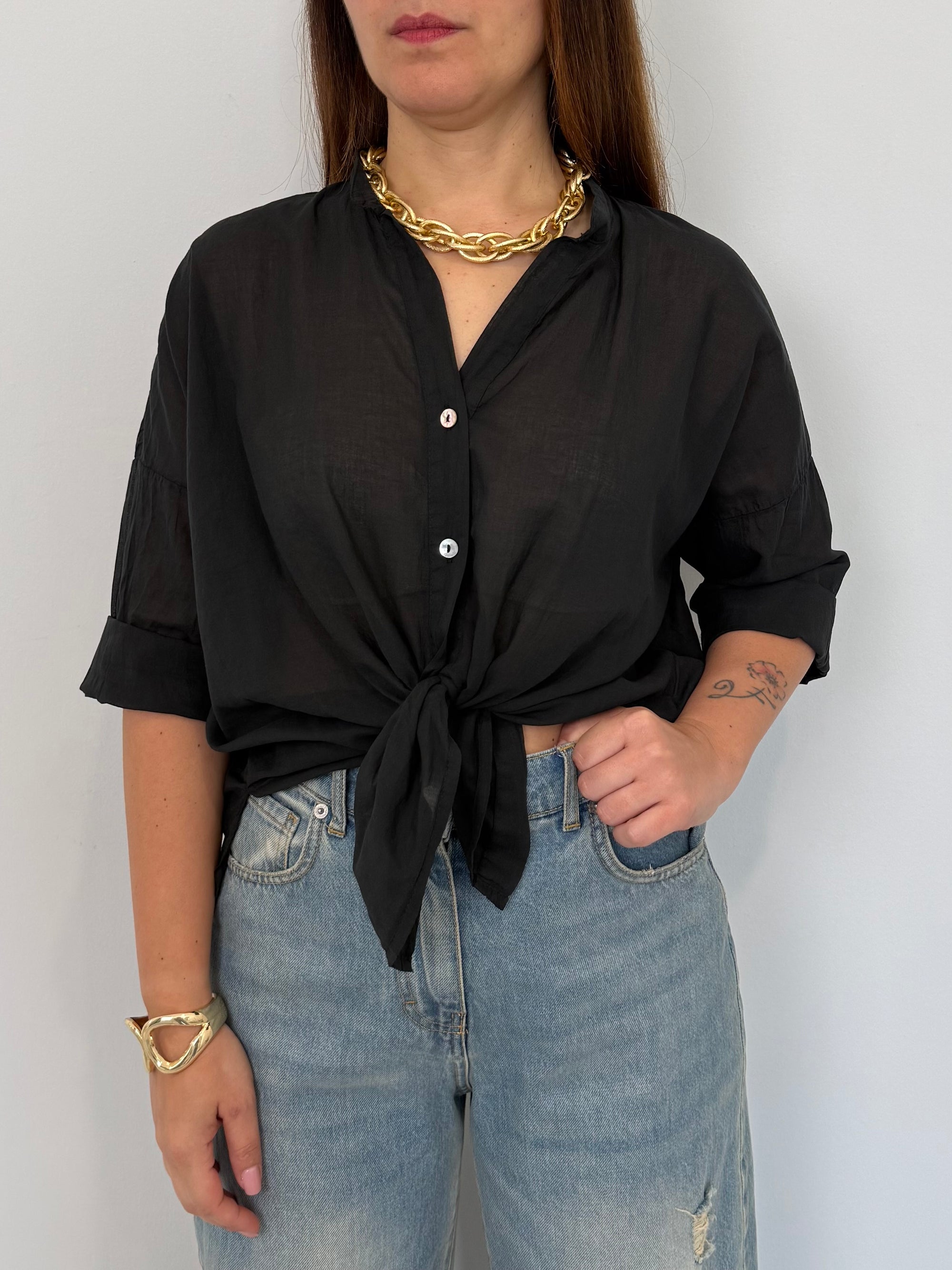 Haveone - Camicia in mussola di cotone nero