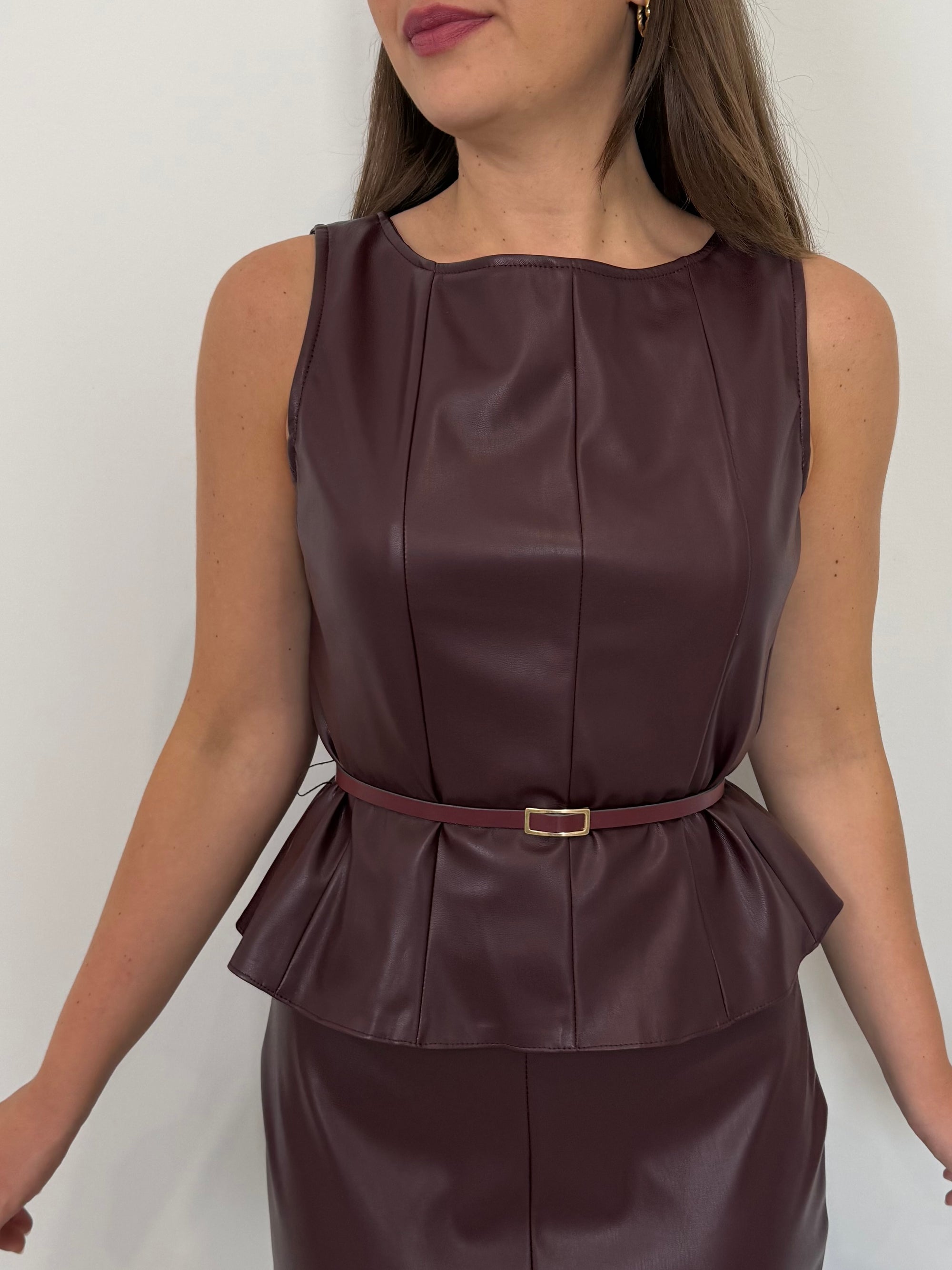SusyMix - Top godet in similpelle burgundy