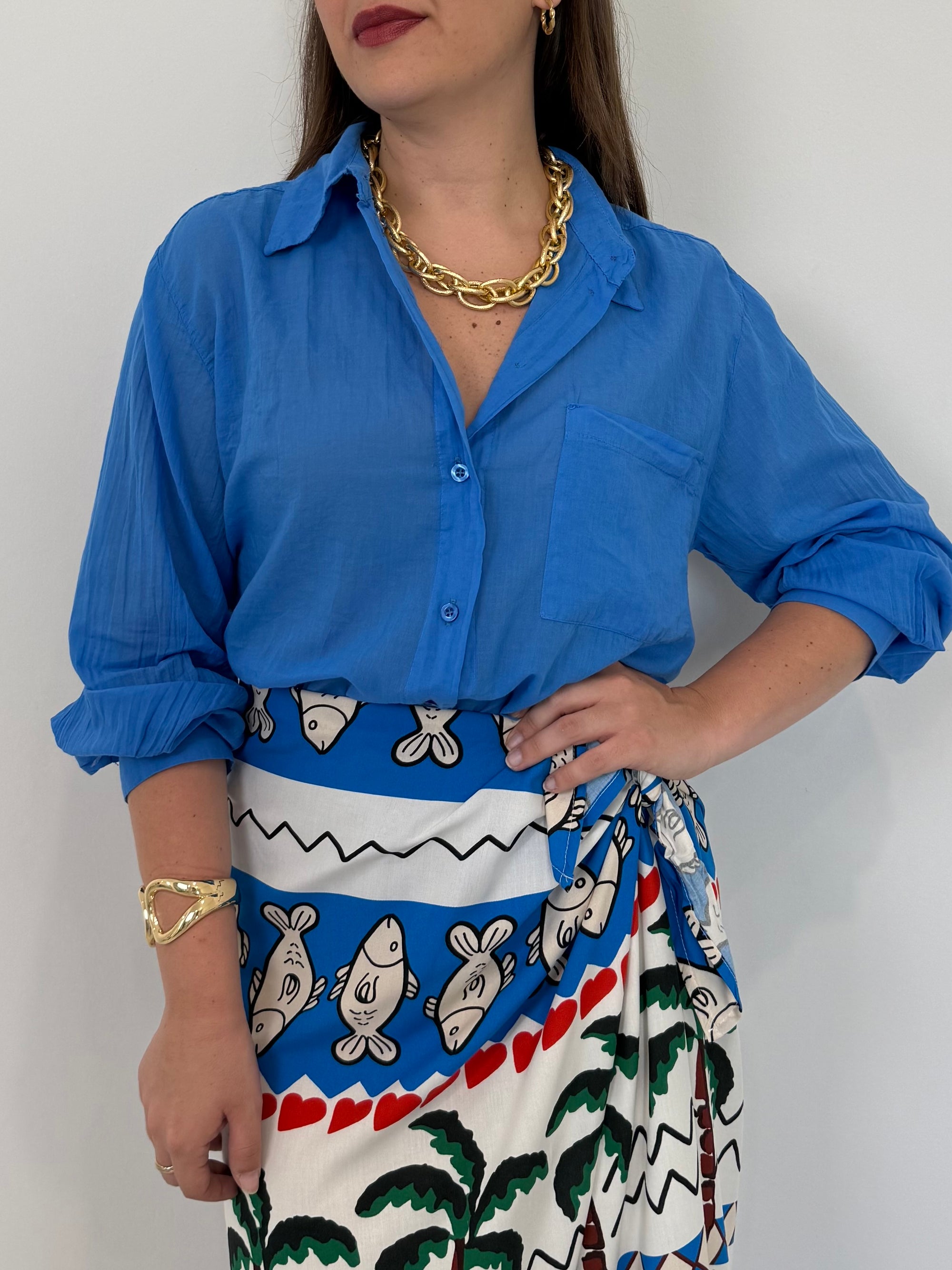Tensione In - Camicia in cotone blu royal