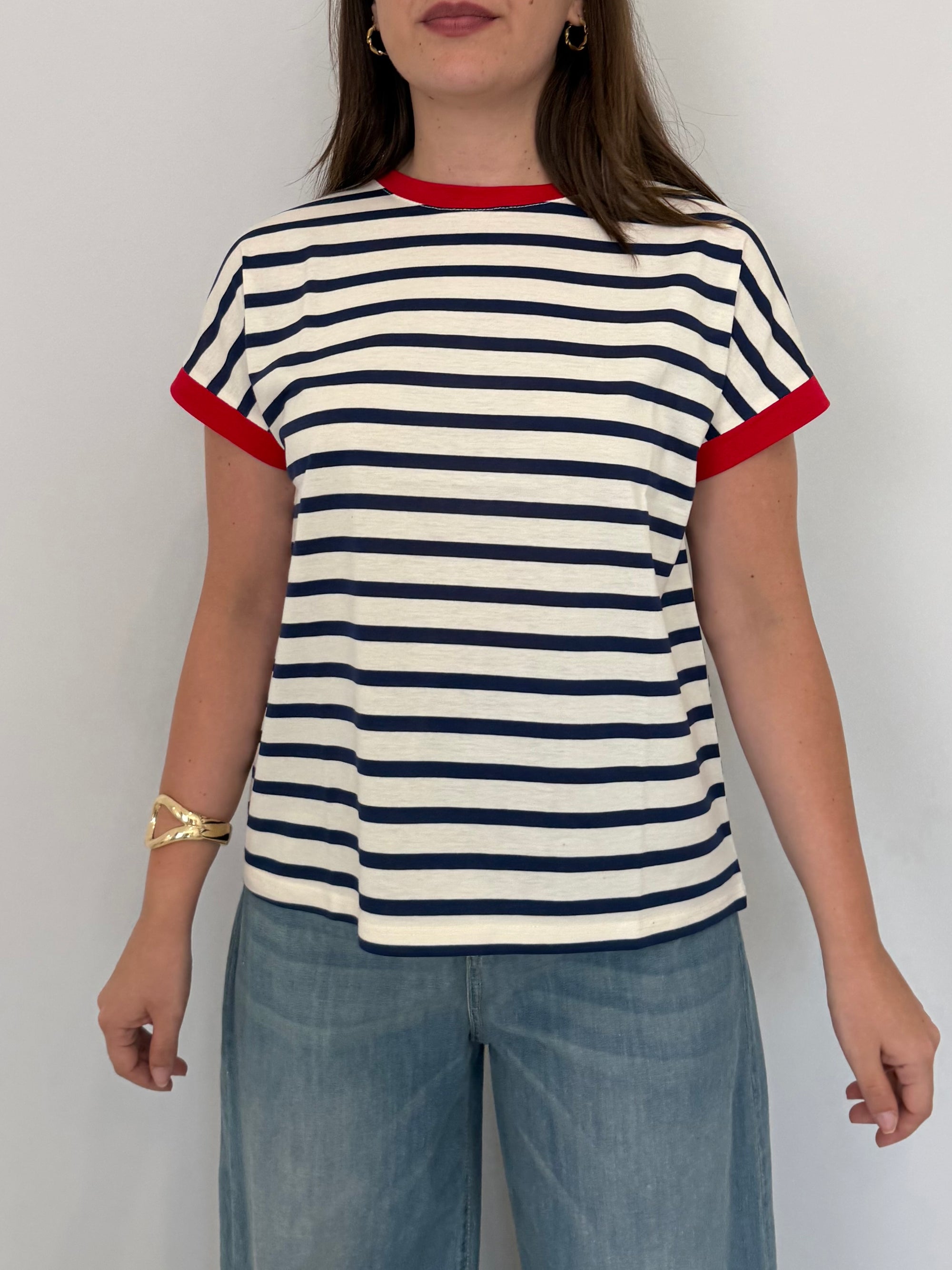 SusyMix - T-shirt righe blu contrasto rosso