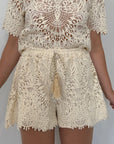 Haveone - Short in pizzo farfalla beige