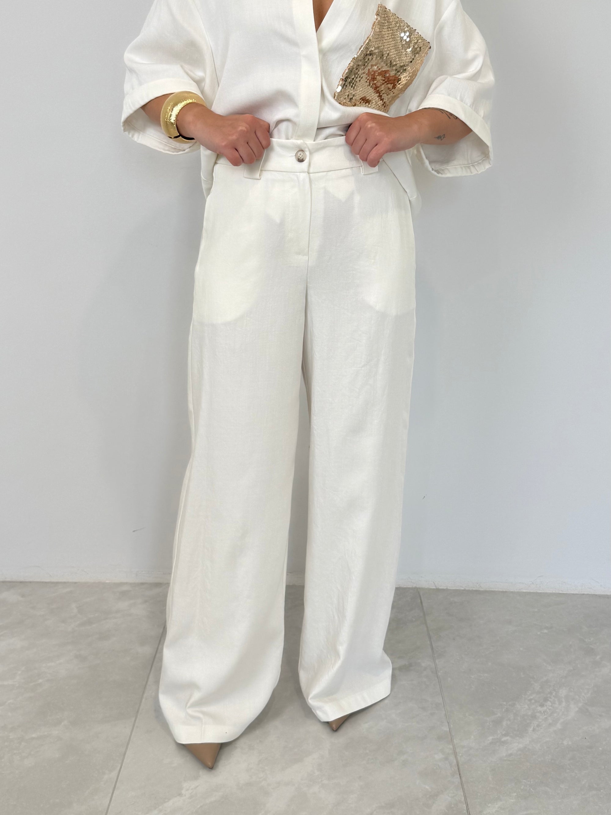 Tensione In - Pantalone in tencel bianco
