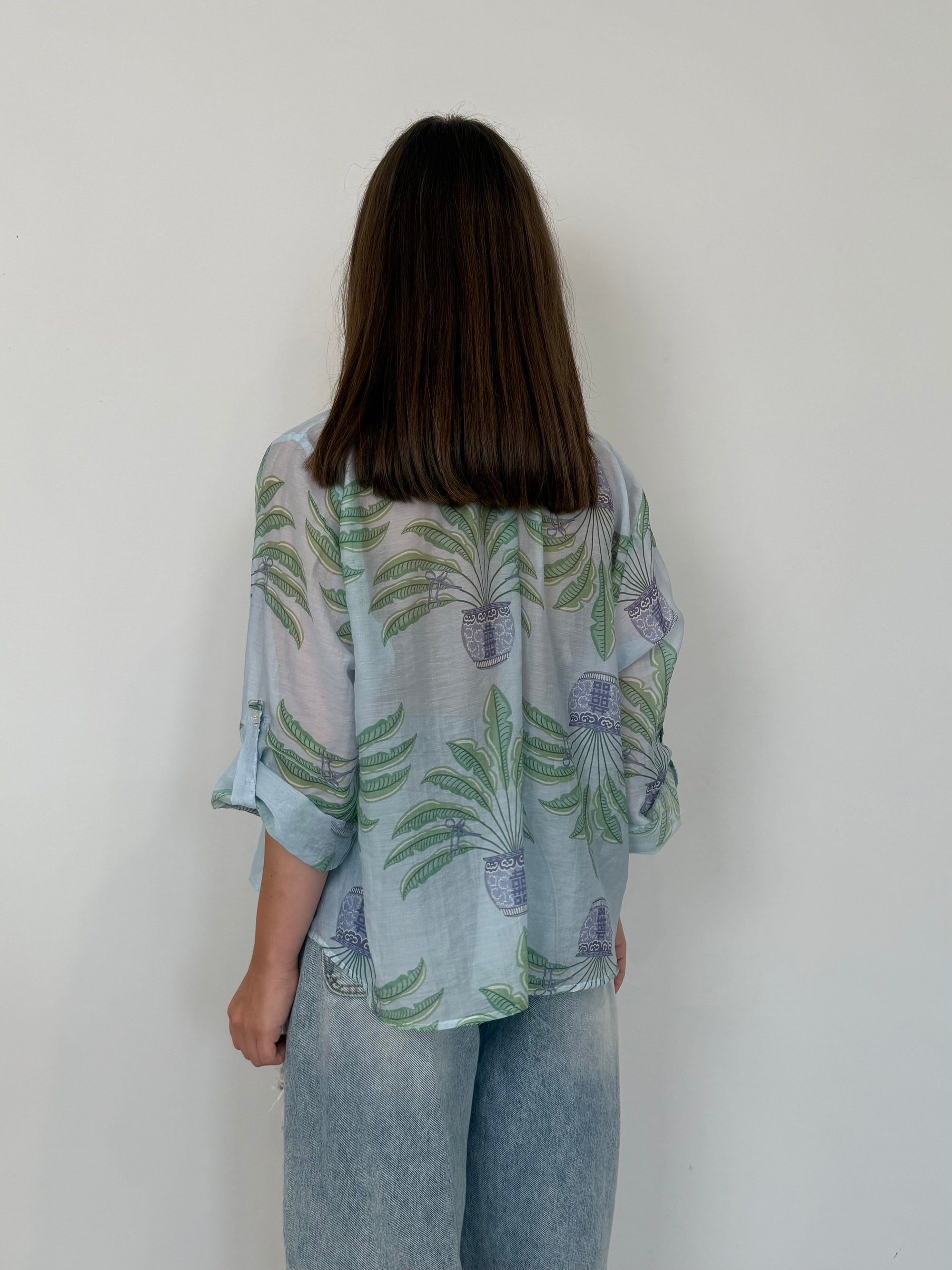 Haveone - Camicia con palme celeste