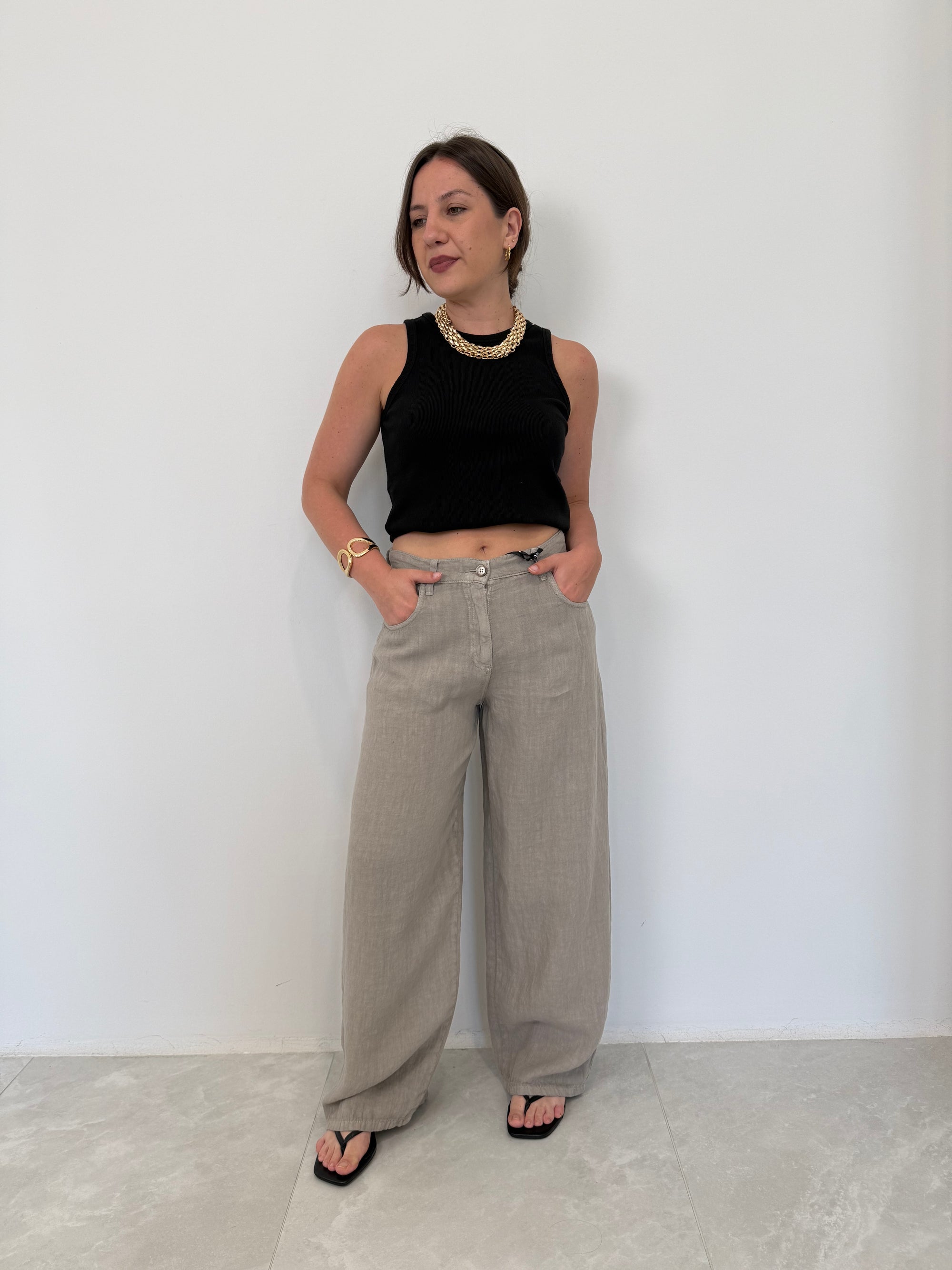 Haveone - Pantalone bella in lino grigio