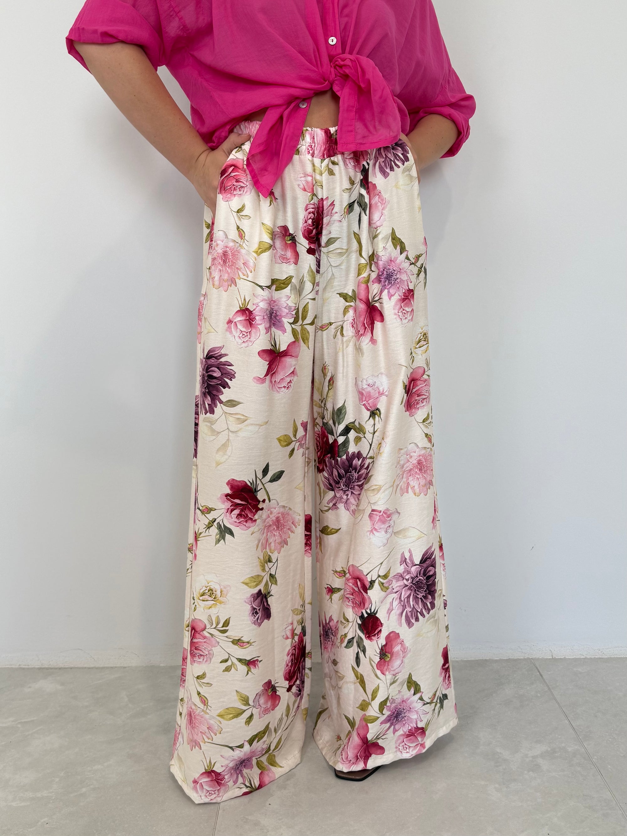 Haveone - Pantalone floreale fuxia