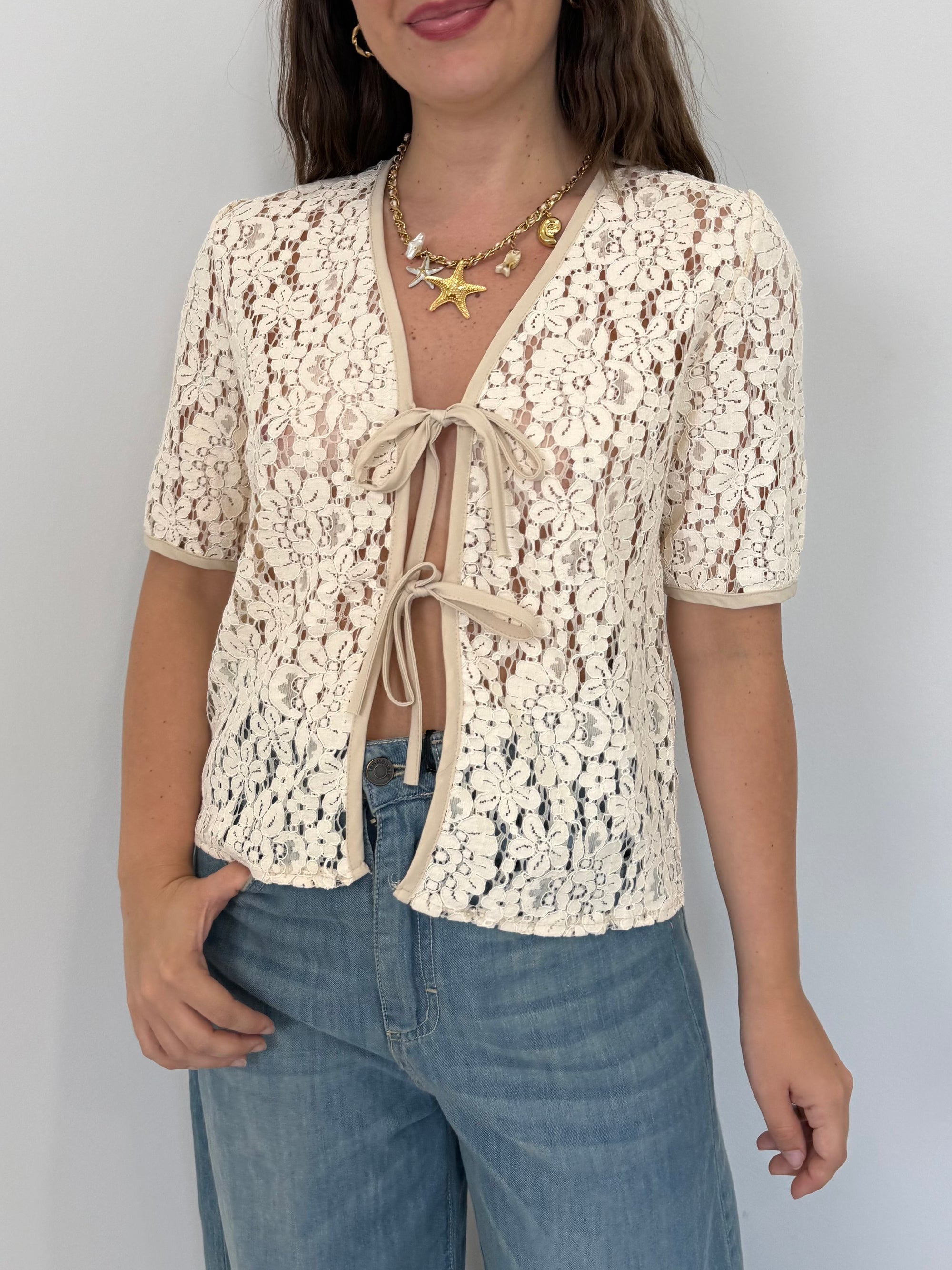 Haveone - Maglia con fiocchi in crochet beige