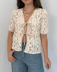 Haveone - Maglia con fiocchi in crochet beige
