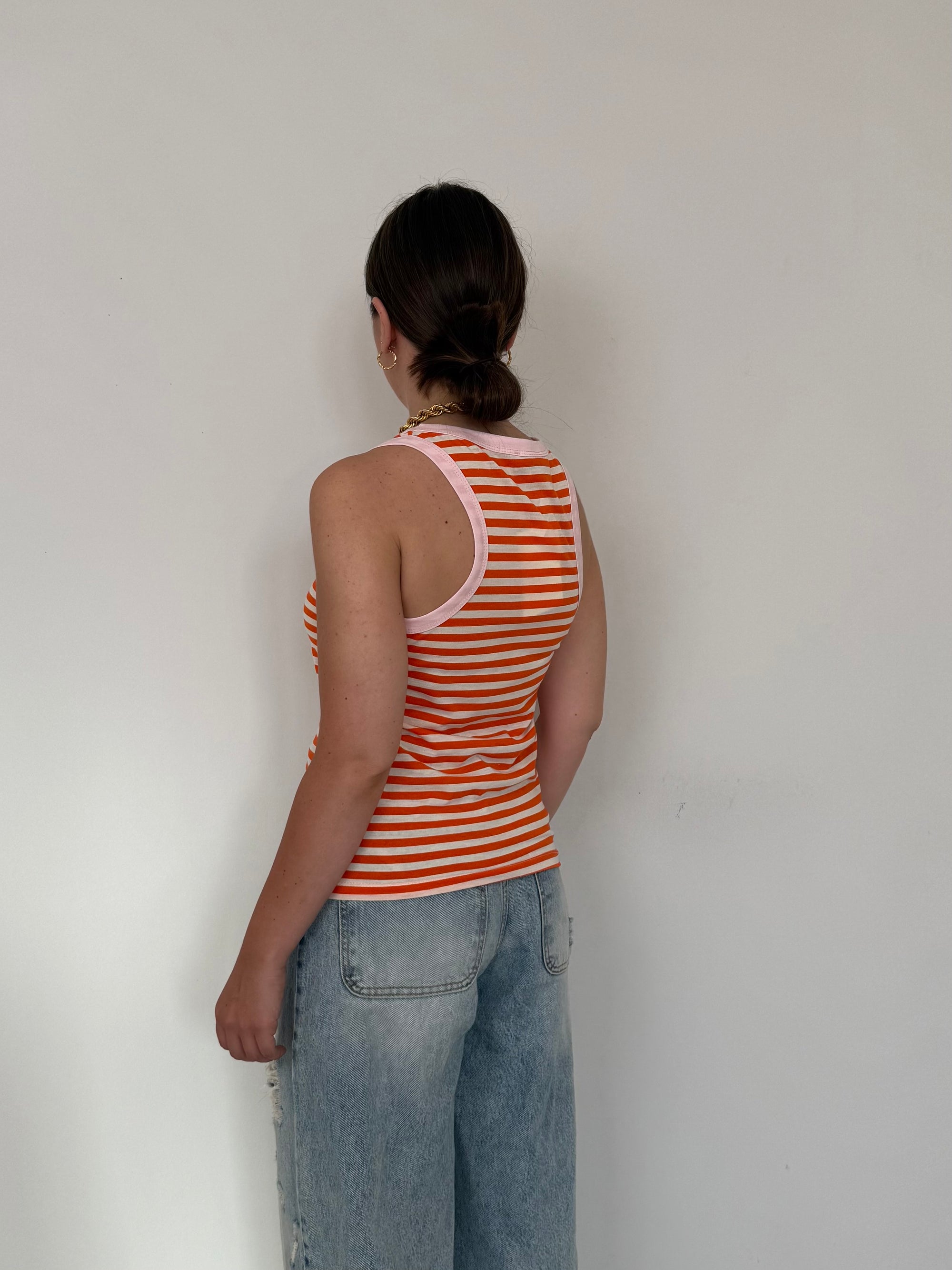 SusyMix - Canotta righe arancio contrasto rosa